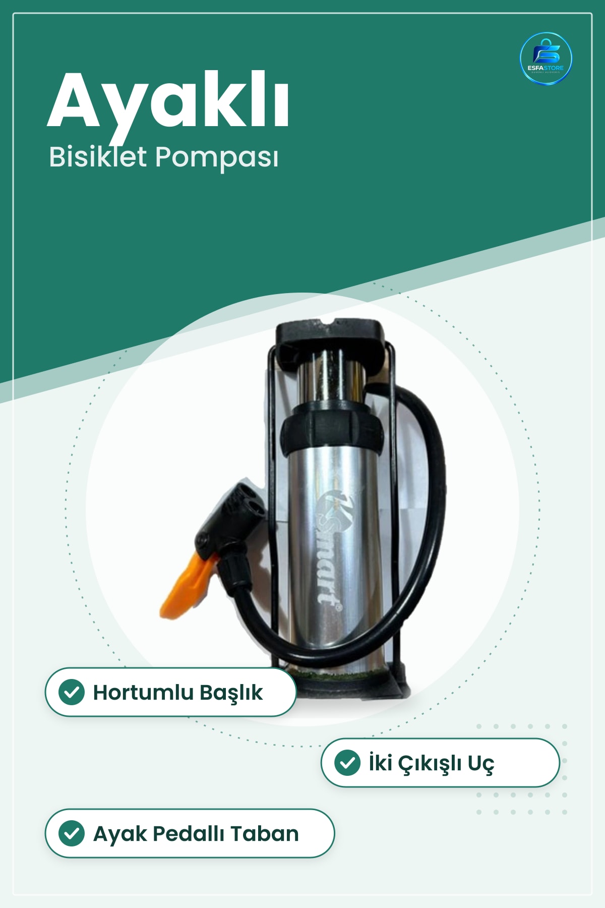 İkili Ayak Pompası Bisiklet Aksesuarı Lastik Şişirici Hortumlu Gümüş Gövde Pompa