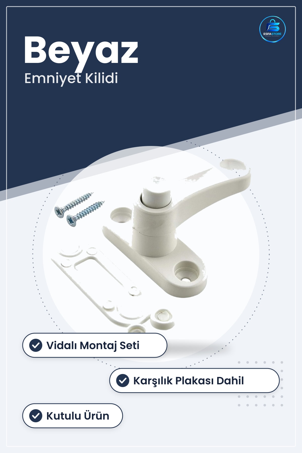 Beyaz Plastik Pencere Kilit Kolu Emniyet Vidalı Montaj Seti Güvenlik Kilidi Kutulu Ürün