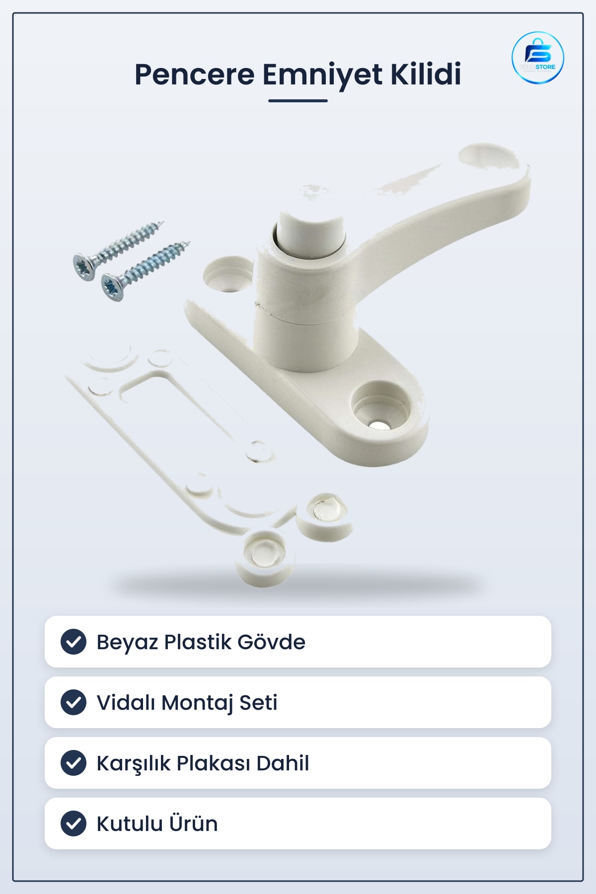 Beyaz Plastik Pencere Kilit Kolu Emniyet Vidalı Montaj Seti Güvenlik Kilidi Kutulu Ürün