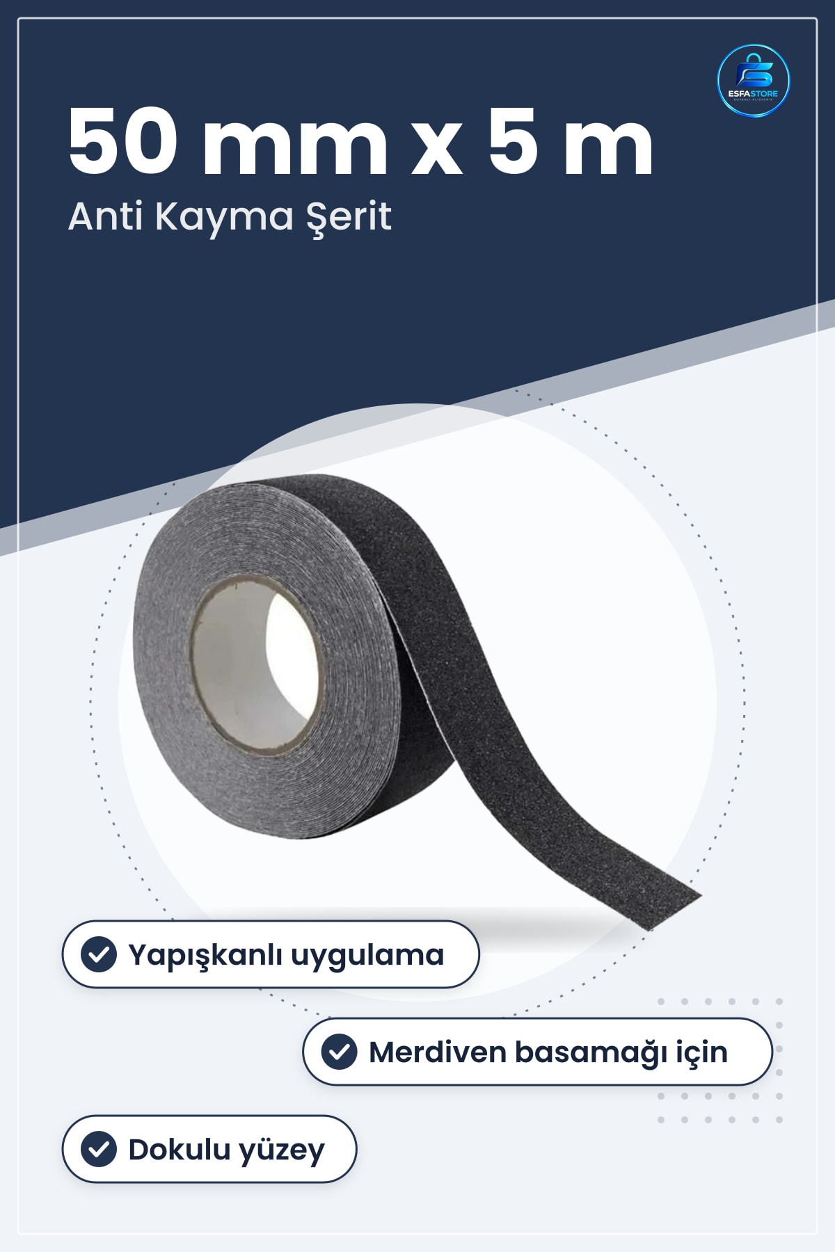 Kaydırmaz Bant 50 mm x 5 m Merdiven Basamak İçin Yapışkanlı Anti Kayma Şerit Banyo Duş Zemin Bandı