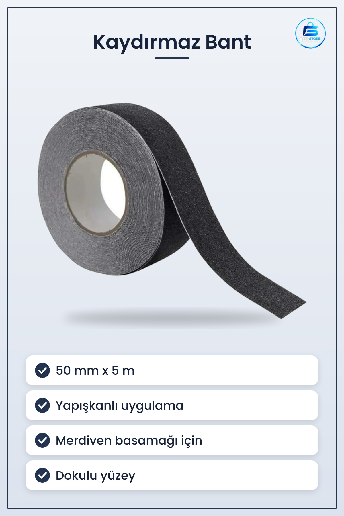Kaydırmaz Bant 50 mm x 5 m Merdiven Basamak İçin Yapışkanlı Anti Kayma Şerit Banyo Duş Zemin Bandı