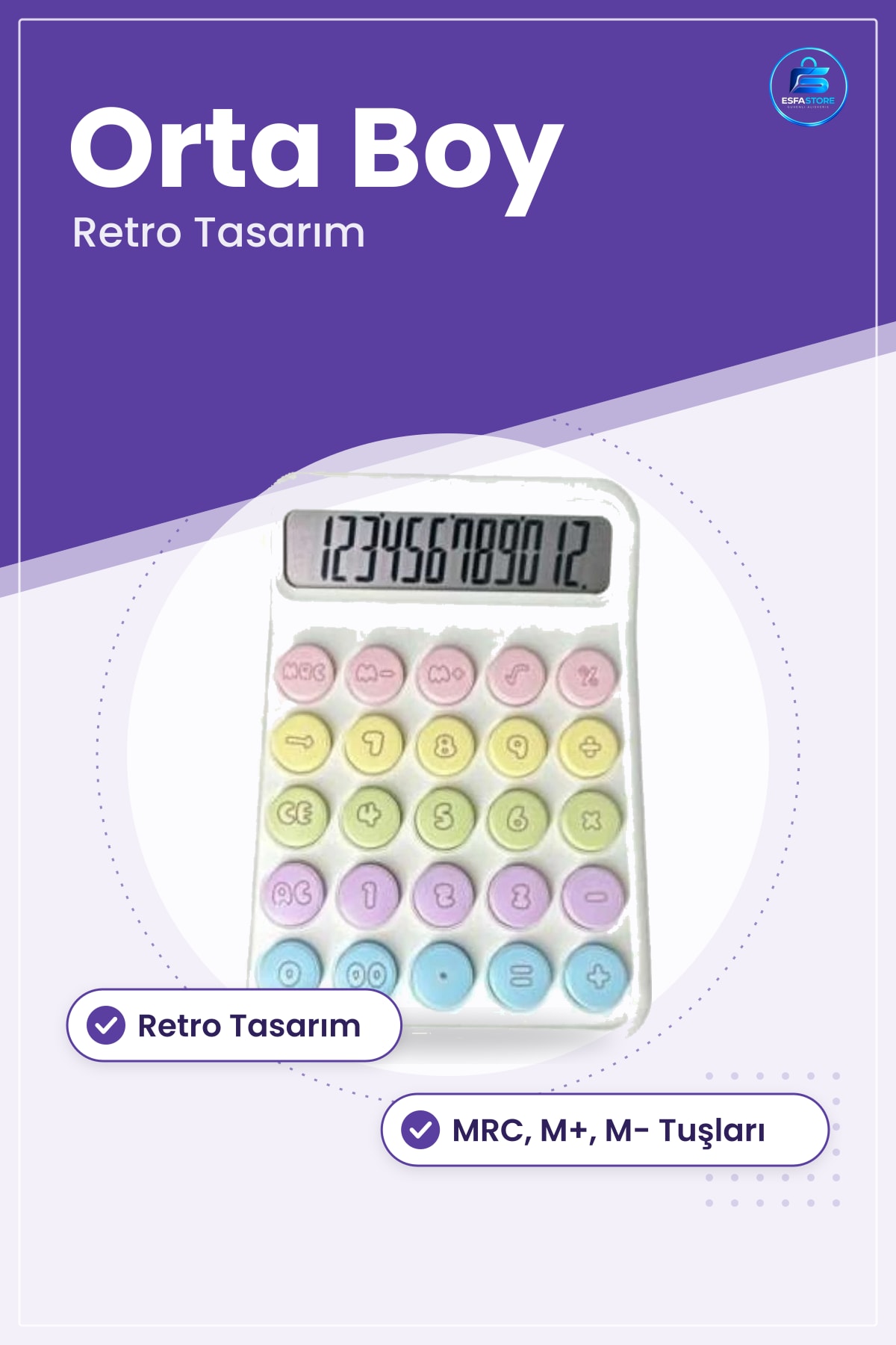 Retro Tasarımlı Renkli Orta Boy Hesap Makinesi Masaüstü Ofis Günlük Hesaplamalar İçin Kırtasiye