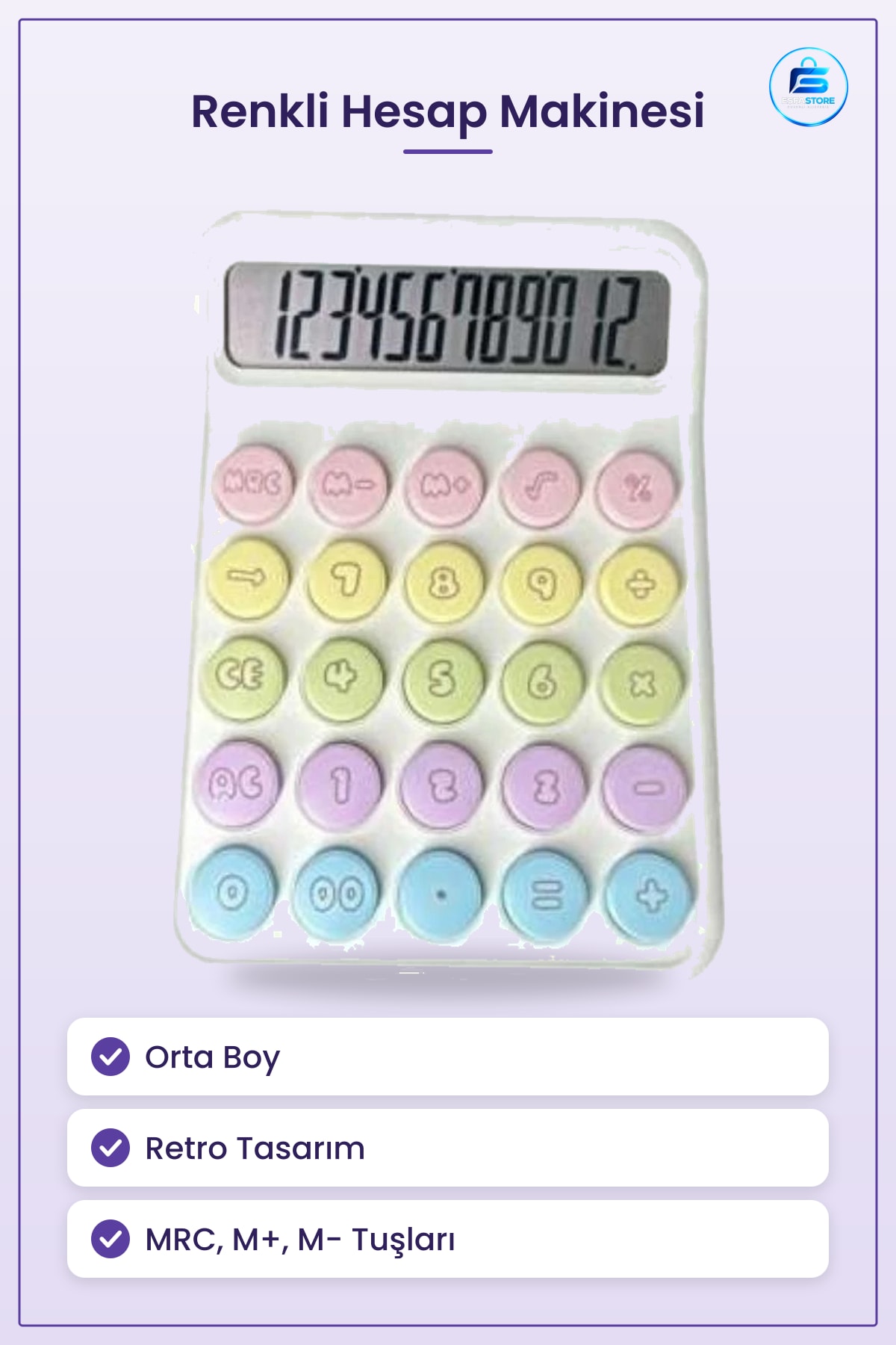 Retro Tasarımlı Renkli Orta Boy Hesap Makinesi Masaüstü Ofis Günlük Hesaplamalar İçin Kırtasiye