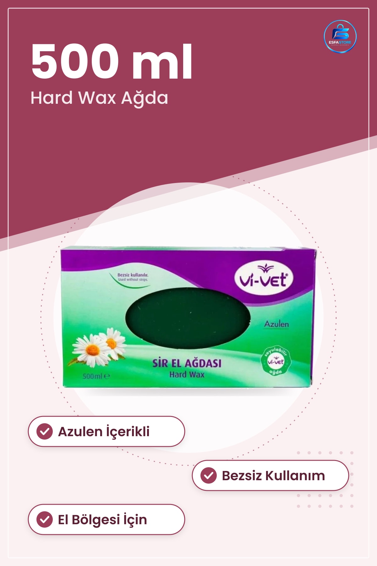 Sir El Ağdası 500 ml Azulenli Hard Wax Ağda Bezsiz Kullanım Tüy Alma Epilasyon Yumuşak Cilt