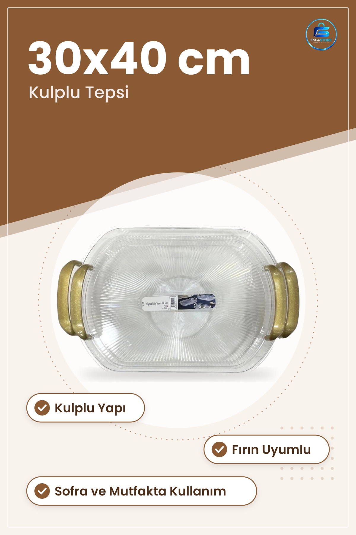 Mihra Tepsi 30x40 cm Kulplu Fırın Uyumlu Mutfak Sofra Servis Tepsisi Yemek Sunumu Pişirme