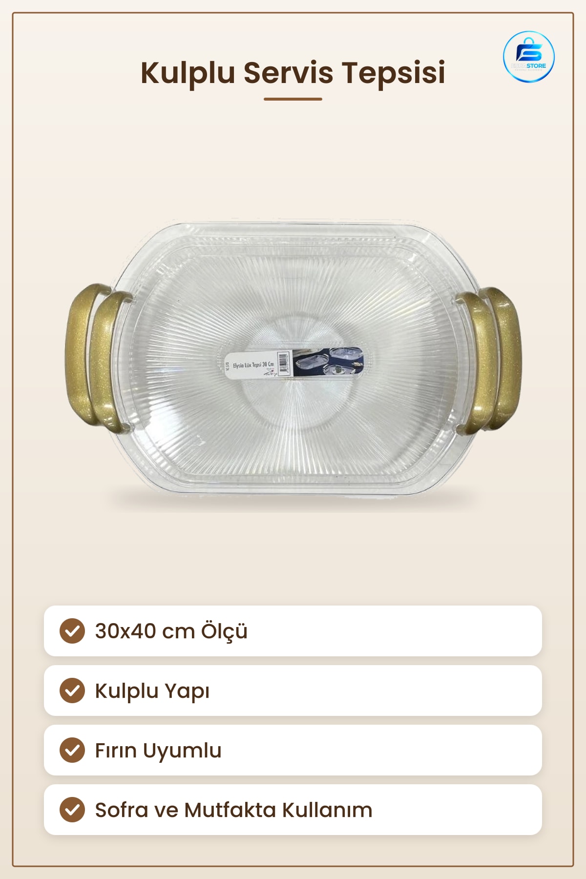Mihra Tepsi 30x40 cm Kulplu Fırın Uyumlu Mutfak Sofra Servis Tepsisi Yemek Sunumu Pişirme