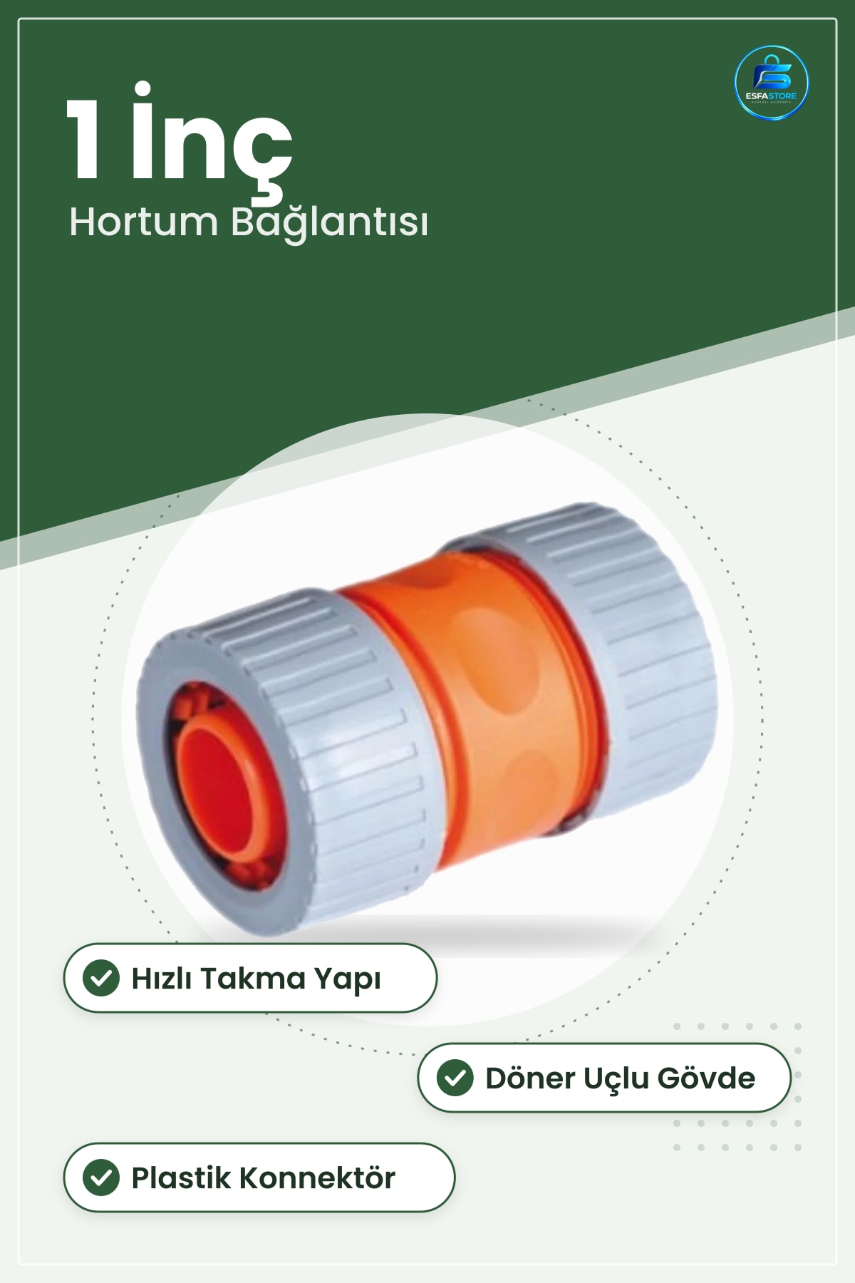 Hortum Bağlantısı 1" Lüks Hızlı Eki Bahçe Sulama Aparatı Güvenli Pratik Plastik Konnektör