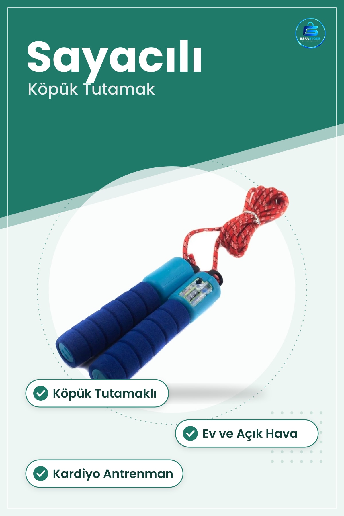 Sayaçlı Atlama İpi Köpük Tutamaklı Egzersiz ve Eğlence Spor Fitness Kardiyo Antrenman Ev