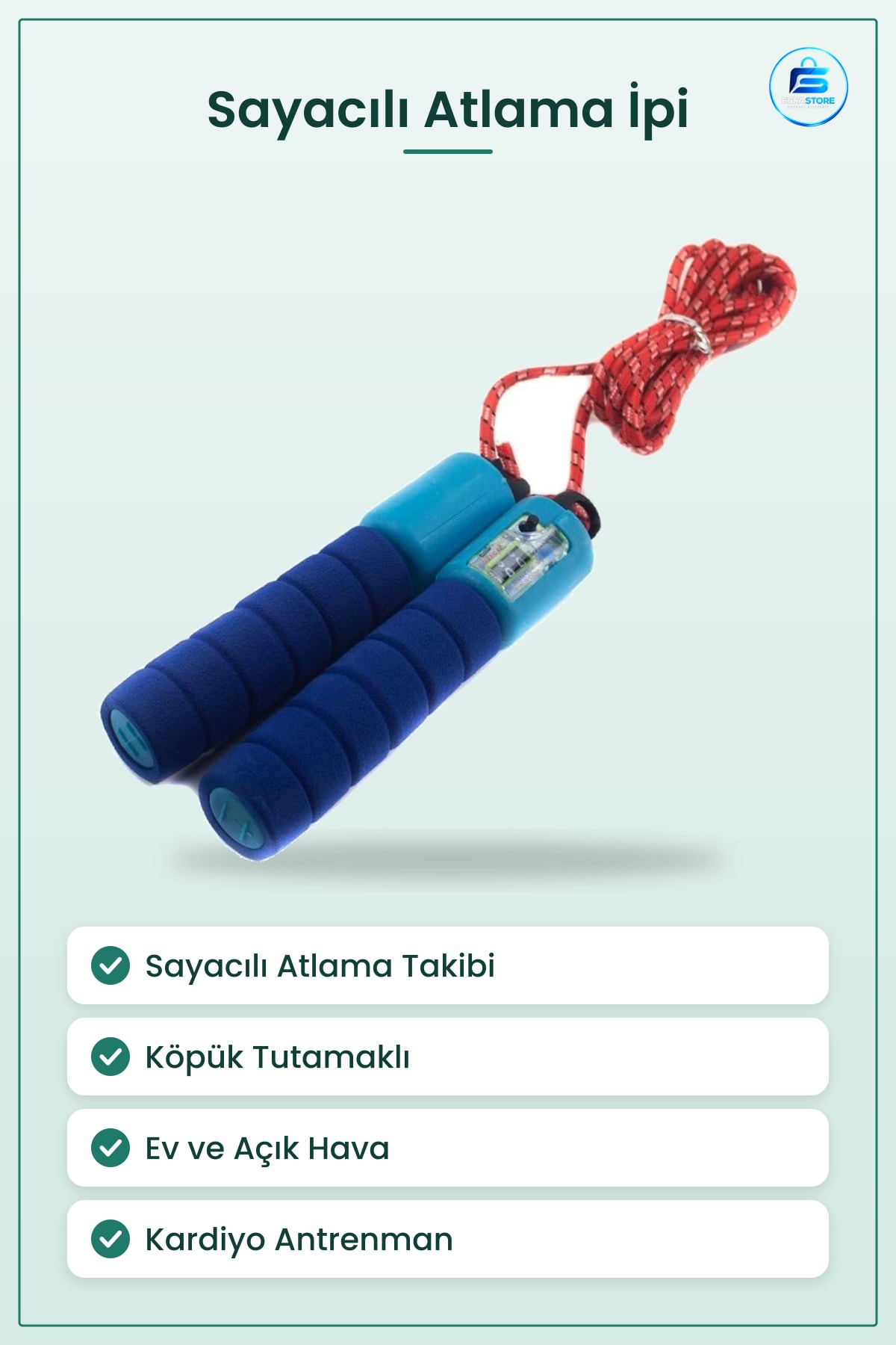 Sayaçlı Atlama İpi Köpük Tutamaklı Egzersiz ve Eğlence Spor Fitness Kardiyo Antrenman Ev