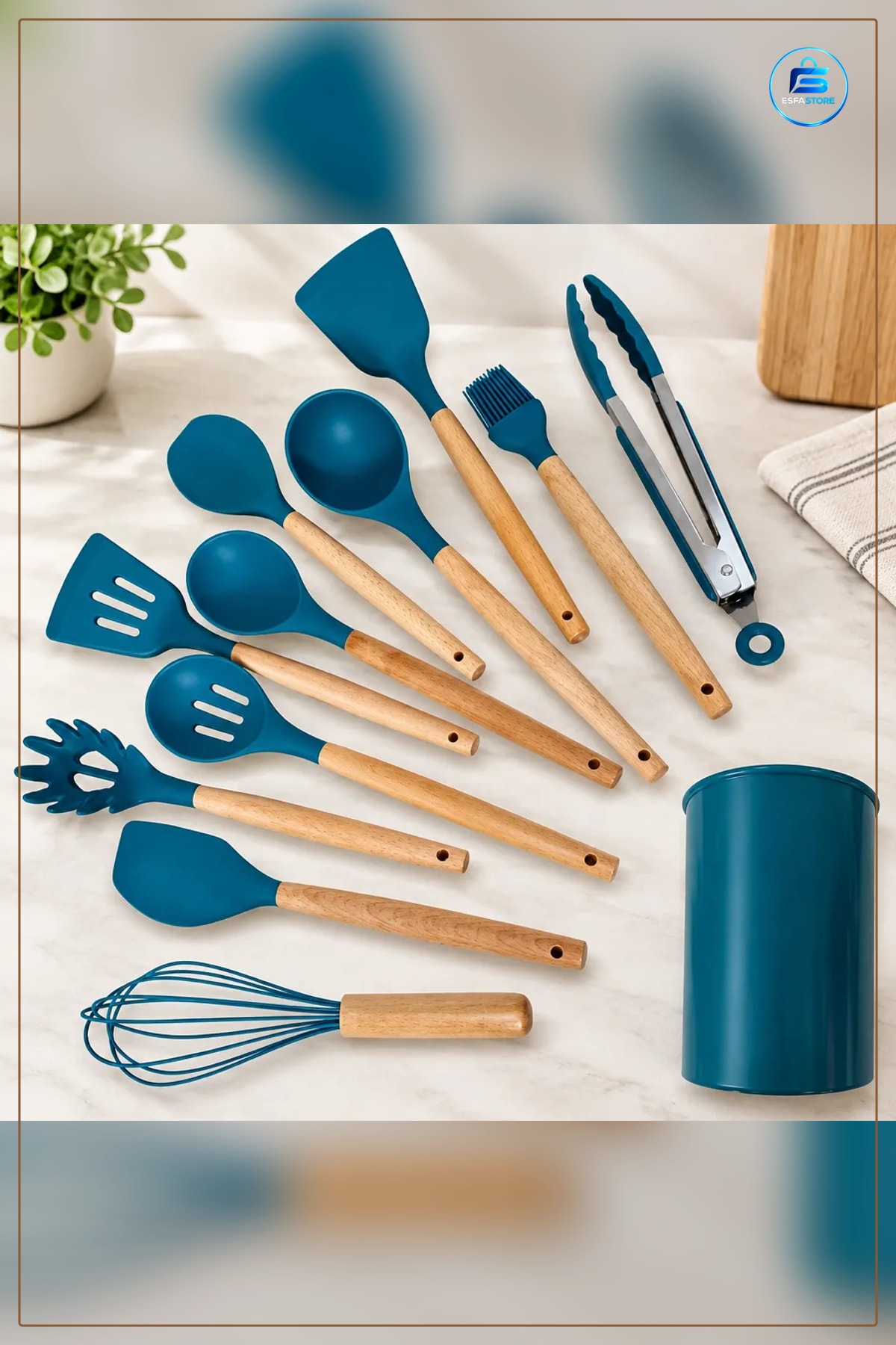Silikon Spatula Seti 12 Parça Ahşap Saplı Mutfak Gereci Kepçe Süzgeç Çırpıcı Kıskaç Hazırlık
