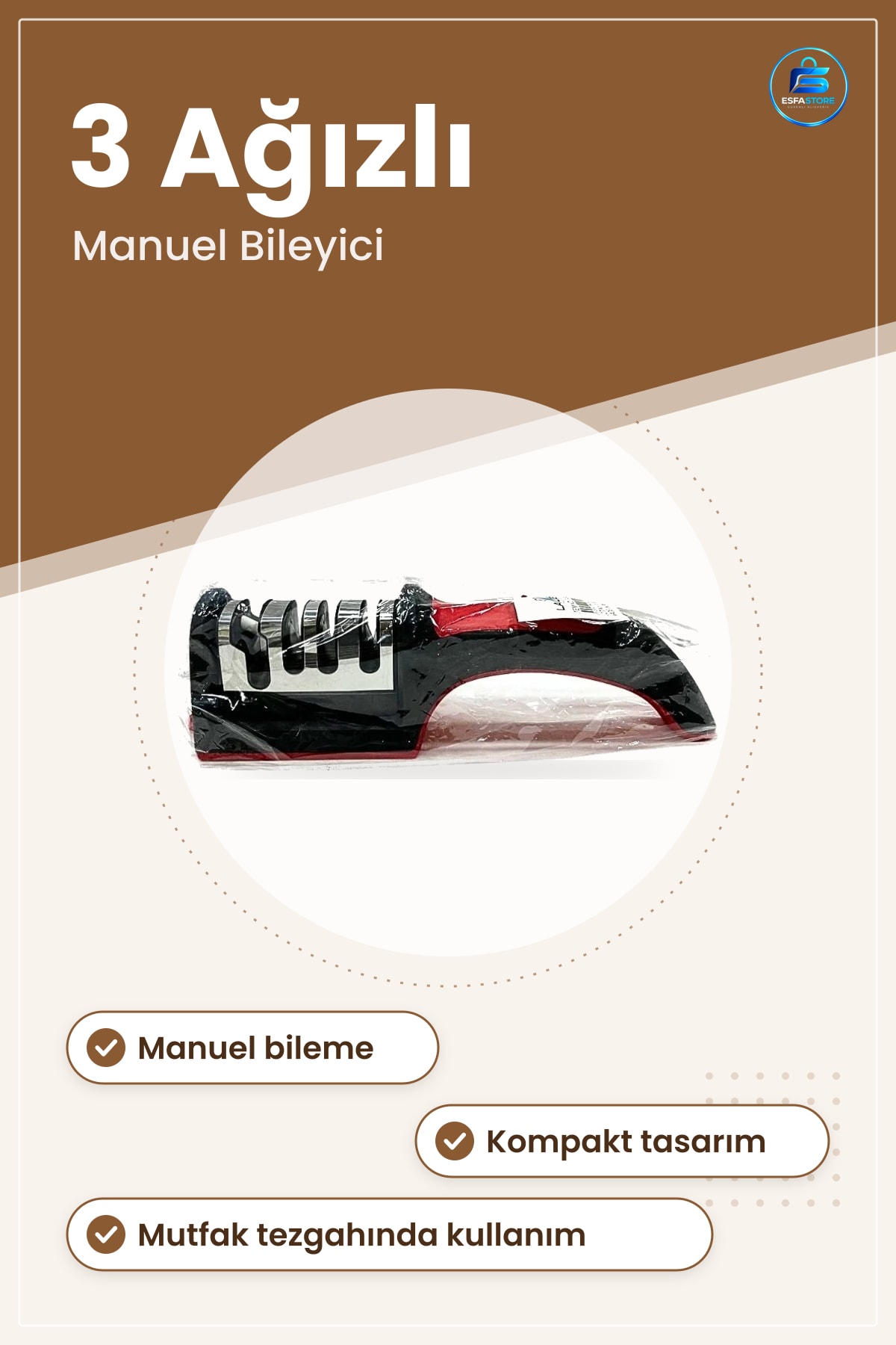 Bıçak Bileyici 3 Ağızlı Manuel Bileme Aleti Pratik Kullanım Ev Mutfağı İçin Kompakt Tasarım