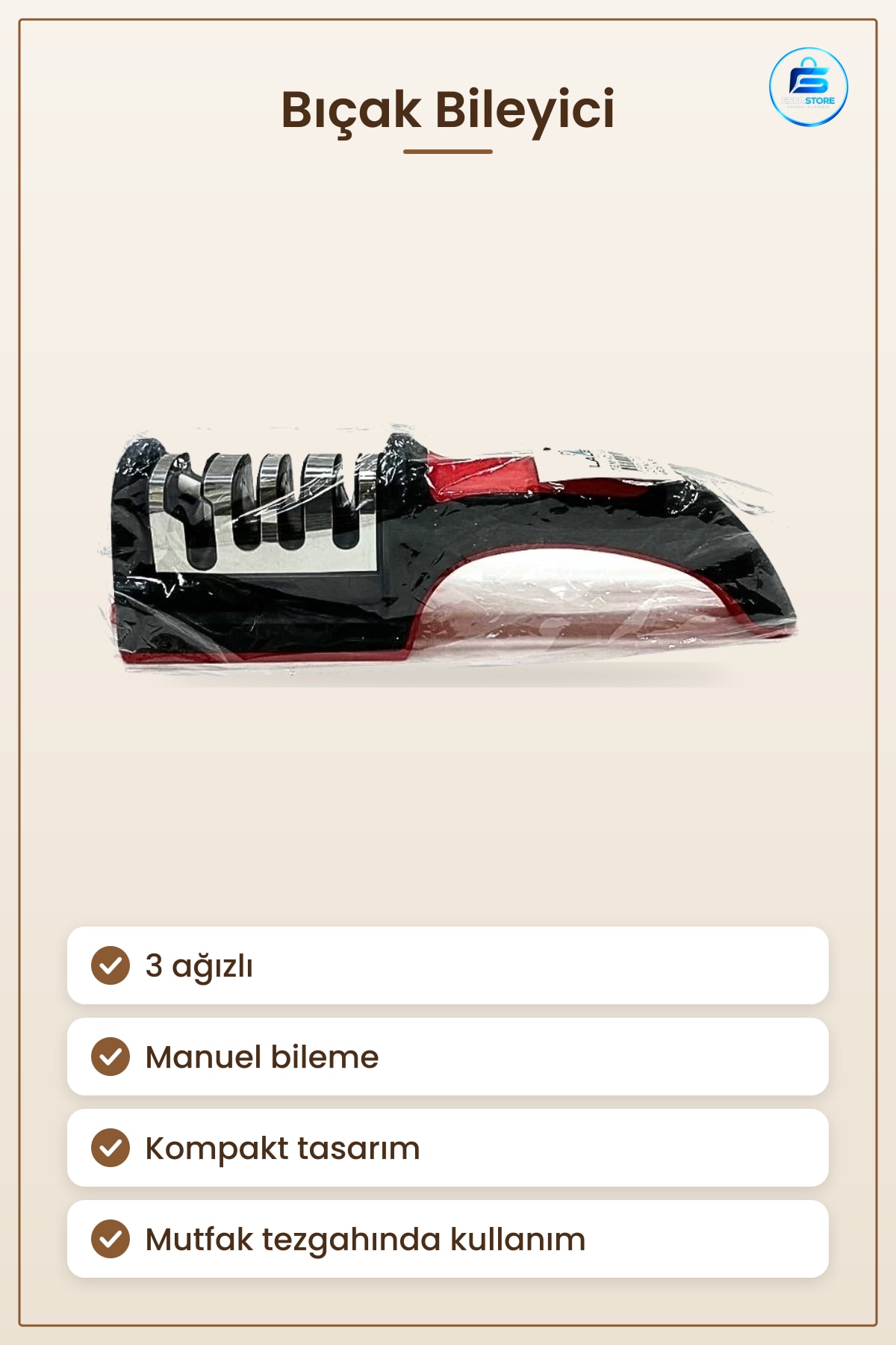 Bıçak Bileyici 3 Ağızlı Manuel Bileme Aleti Pratik Kullanım Ev Mutfağı İçin Kompakt Tasarım