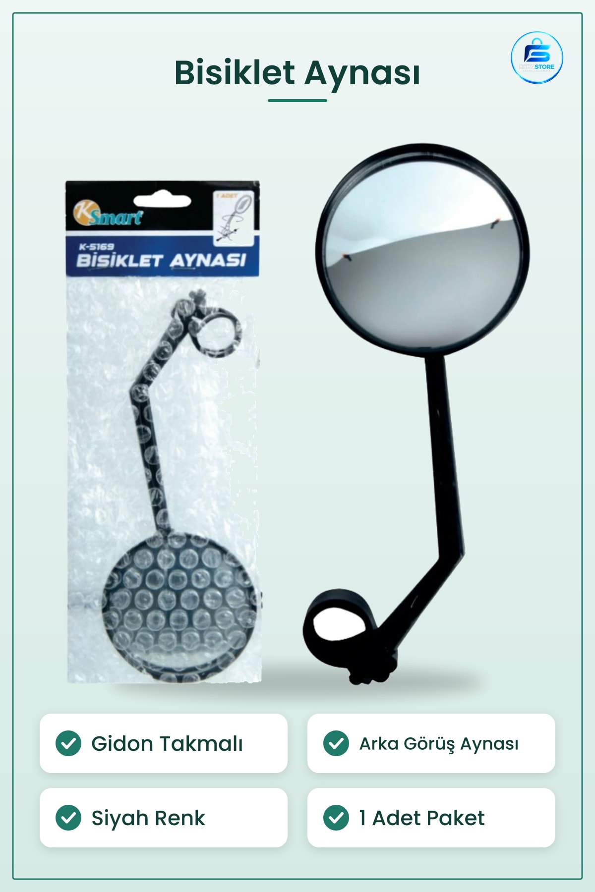 Bisiklet Aynaı Gidon Takmalı Arka Görüş Dıkiz Siyah 1 Adet Sürüş Güvenliği Aksesuarı