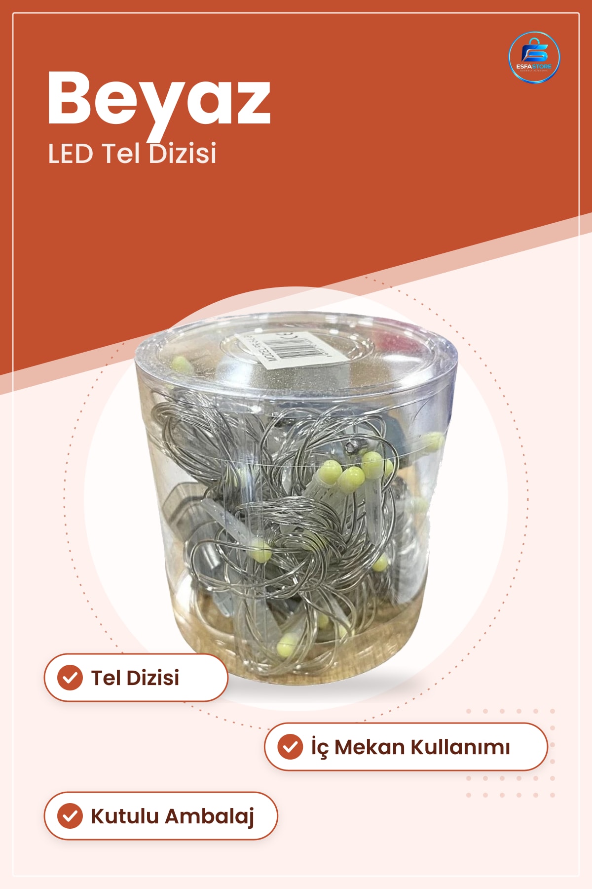 LED Işık Beyaz Dekor Tel Dizisi Ev Parti İç Mekan Dekoratif Aydınlatma Süsleme Kutulu