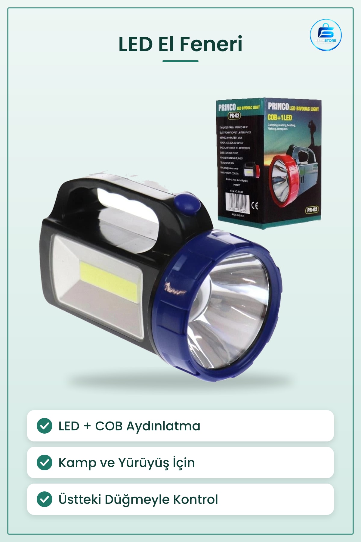 LED El Feneri Pilli Fener COB Işıklı Taşınabilir Kamp Yürüyüş Balıkçılık Aydınlatma