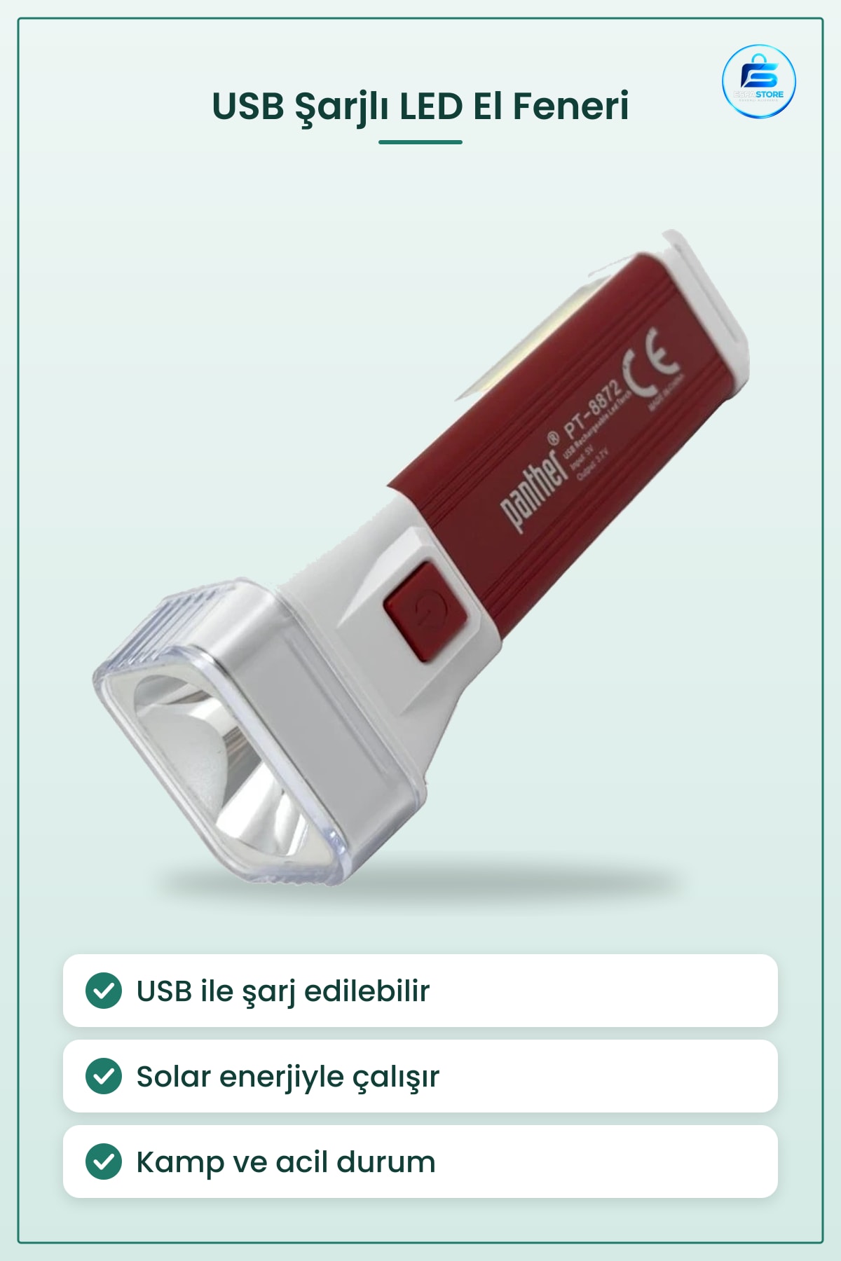 El Feneri USB Şarjlı Solar LED Taşınabilir Kamp Acil Durum Aydınlatma Lambası Pratik