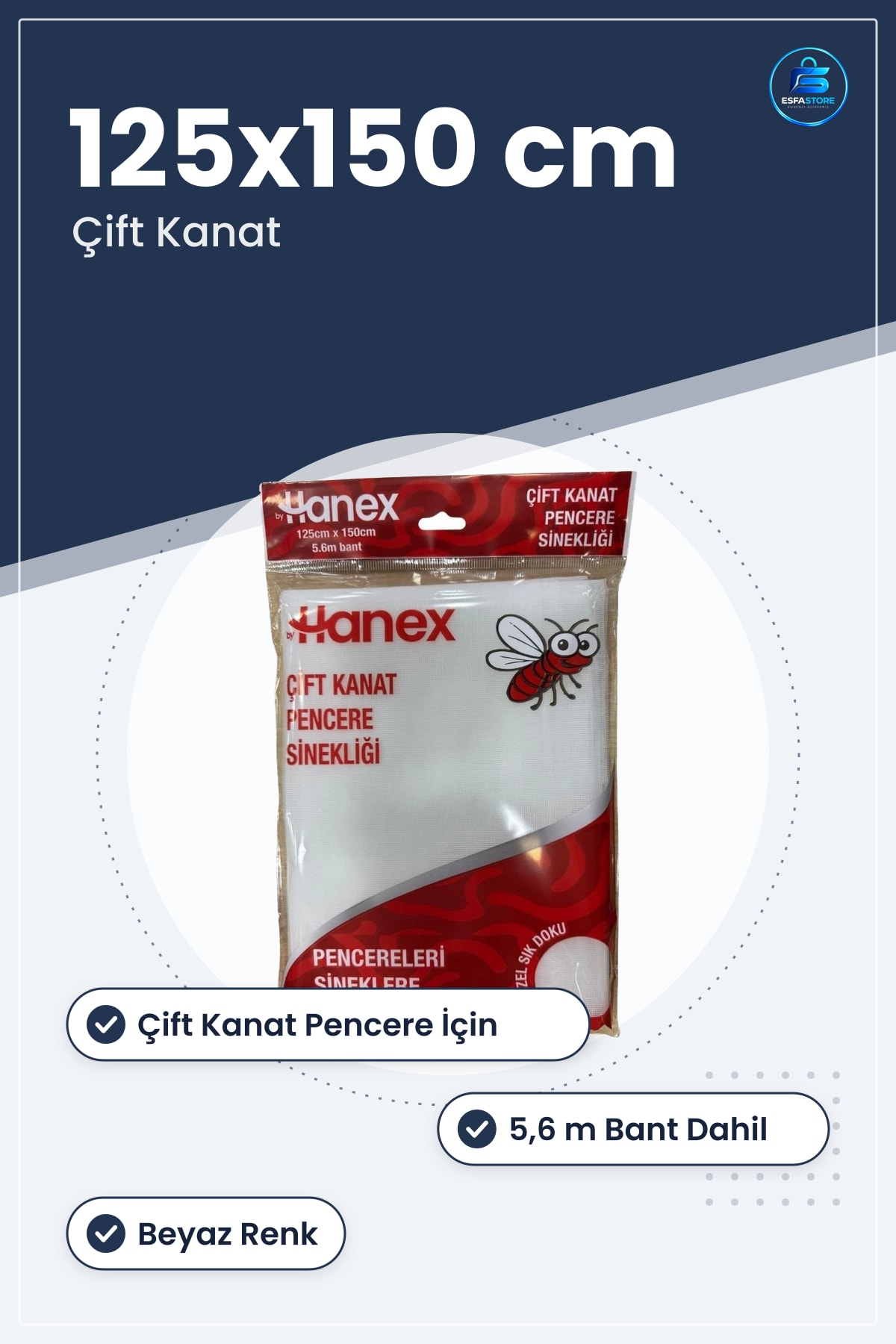 Sinek Perdesi Çift Kanat Pencere Sinekliği 125x150 cm Özel Sık Dokulu 5,6 m Bant Böcek Önleyici