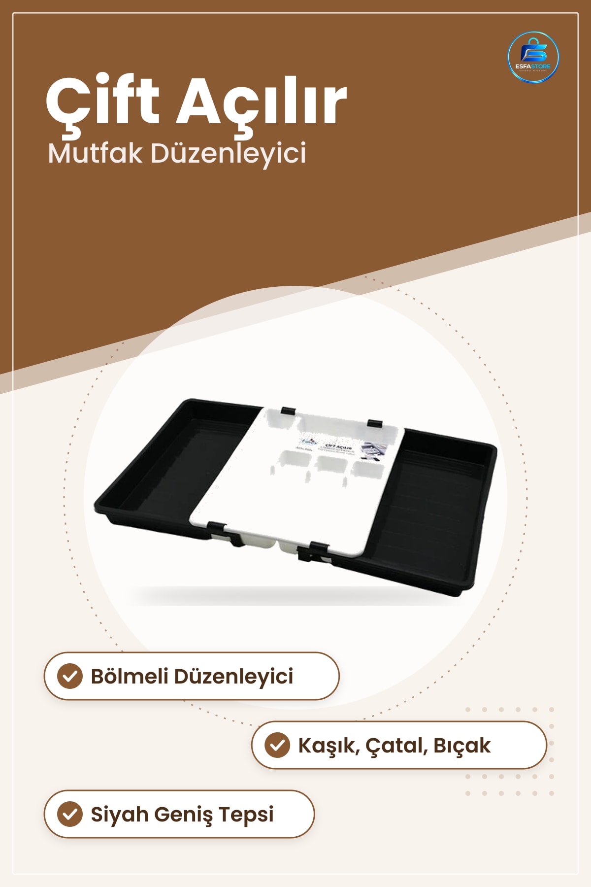 Çift Açılır Kaşıklık Mutfak Düzenleyici Çekmece İçi Kaşık Çatal Bıçak Tepsisi Plastik Saklama