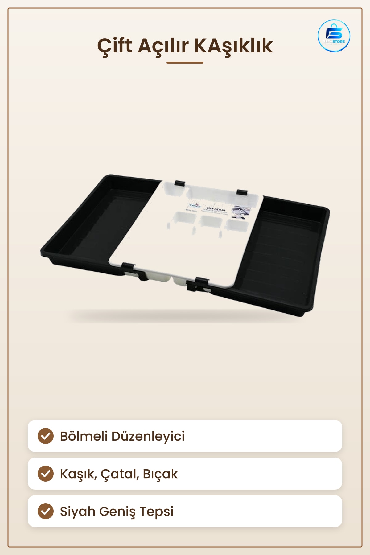 Çift Açılır Kaşıklık Mutfak Düzenleyici Çekmece İçi Kaşık Çatal Bıçak Tepsisi Plastik Saklama