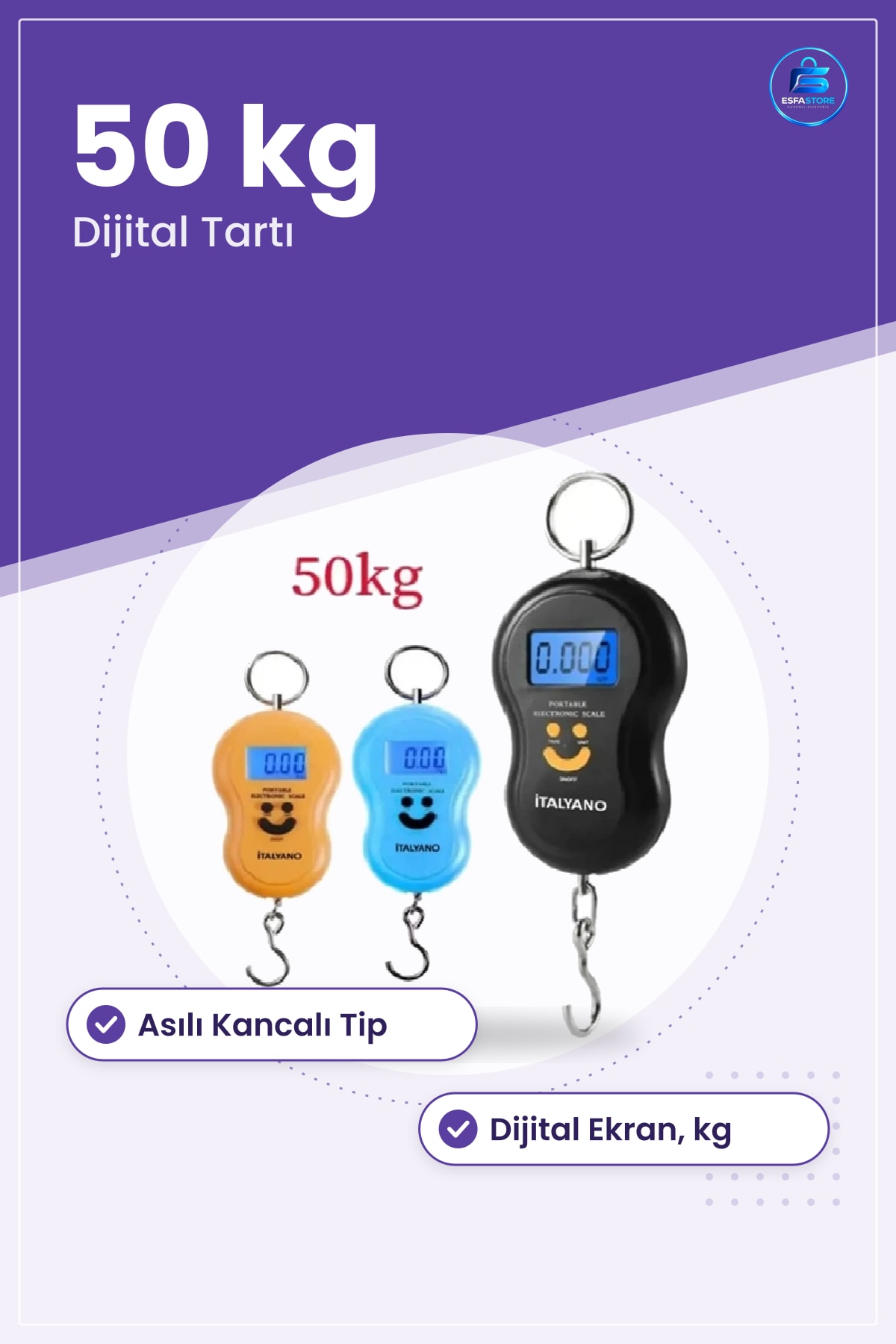 El Terazisi Siyah 50 kg Dijital Taşınabilir Asılı Tartı Bagaj Ölçer Ağırlık Pratik