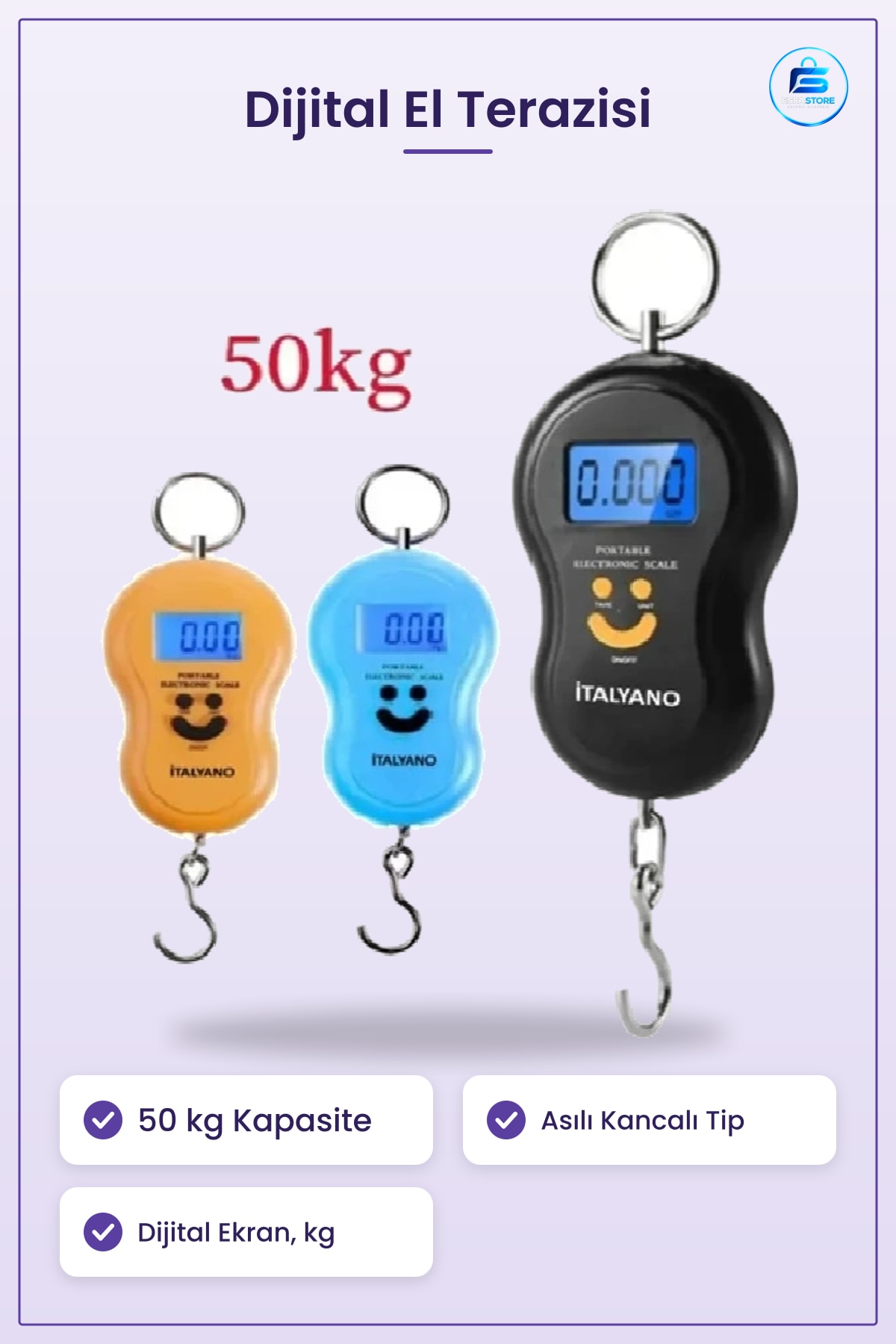 El Terazisi Siyah 50 kg Dijital Taşınabilir Asılı Tartı Bagaj Ölçer Ağırlık Pratik