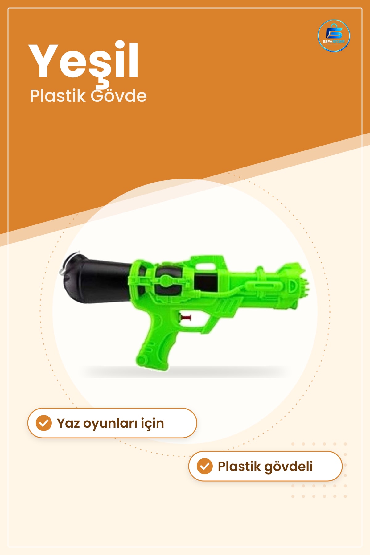 Depolu Su Tabancası Yeşil Plastik Çocuk Oyuncağı Yaz Oyunları Bahçe Havuz Plaj Eğlencesi