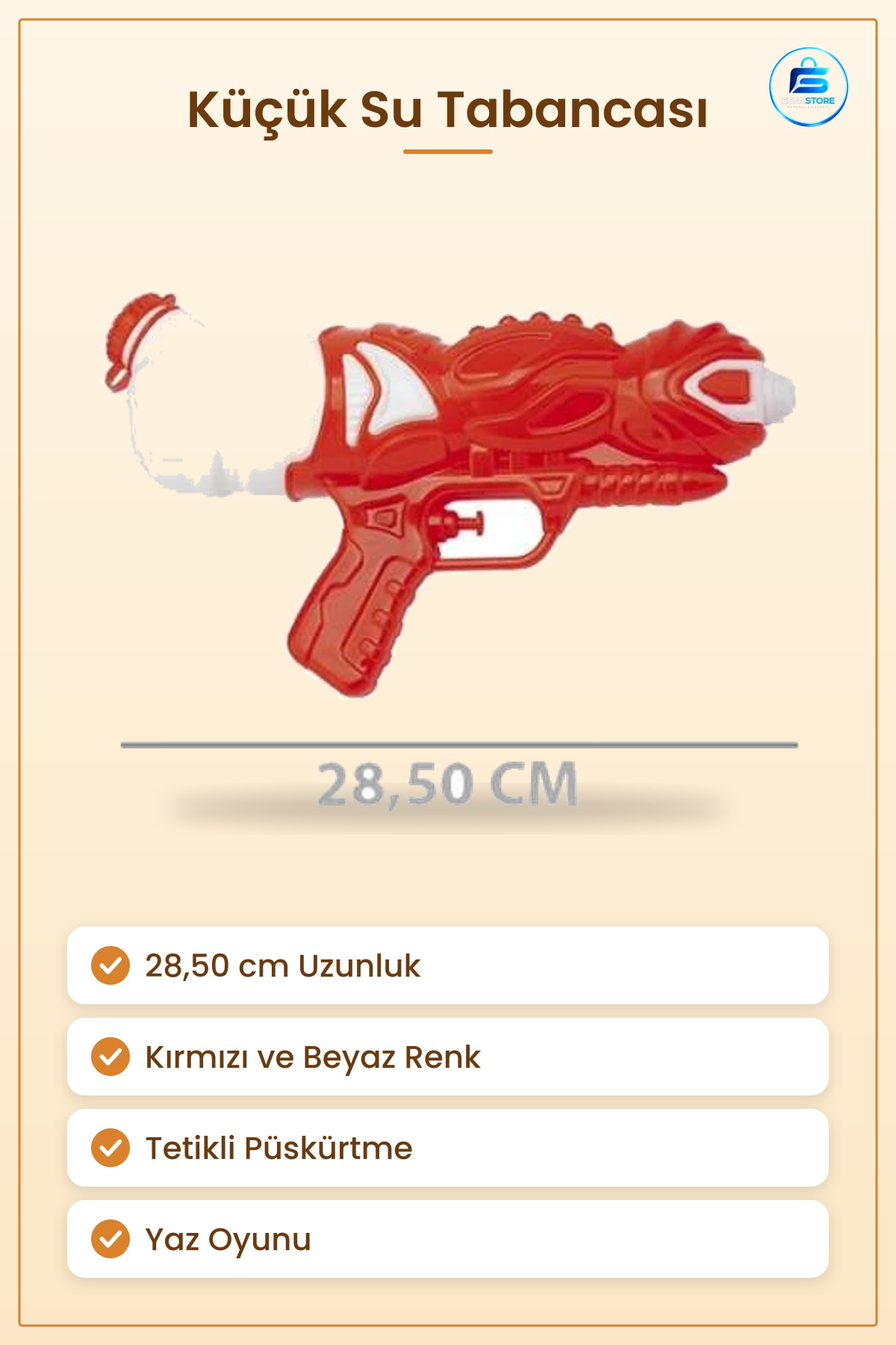 Su Tabancaı Küçük Uzay Tasarım Oyuncak 28,50 cm Kırmızı Beyaz Çocuk Yaz Oyunu Eğlence