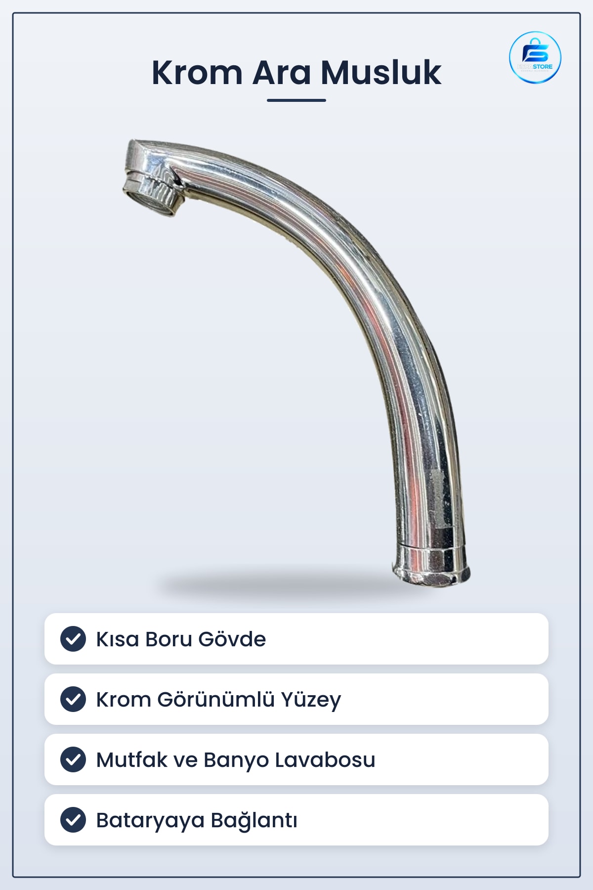 Kısa Boru Ara Musluk Krom Görünümlü Mutfak Lavabo Banyo Bataryası Yedek Parçası Kullanışlı