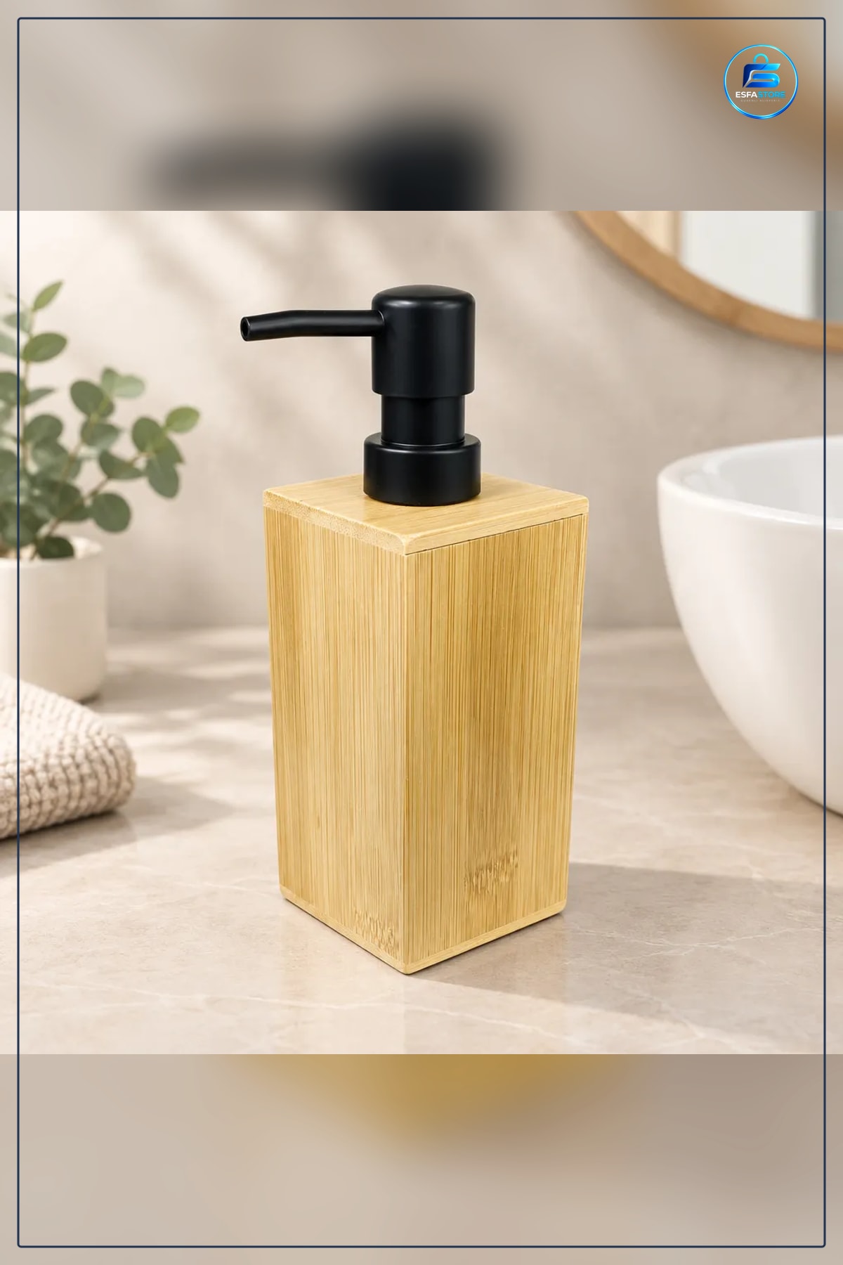 Sıvı Sabunluk Pure Kare Bambu Gövdeli Pompalı Lavabo Üstü Banyo Aksesuarı El Yıkama Alanı