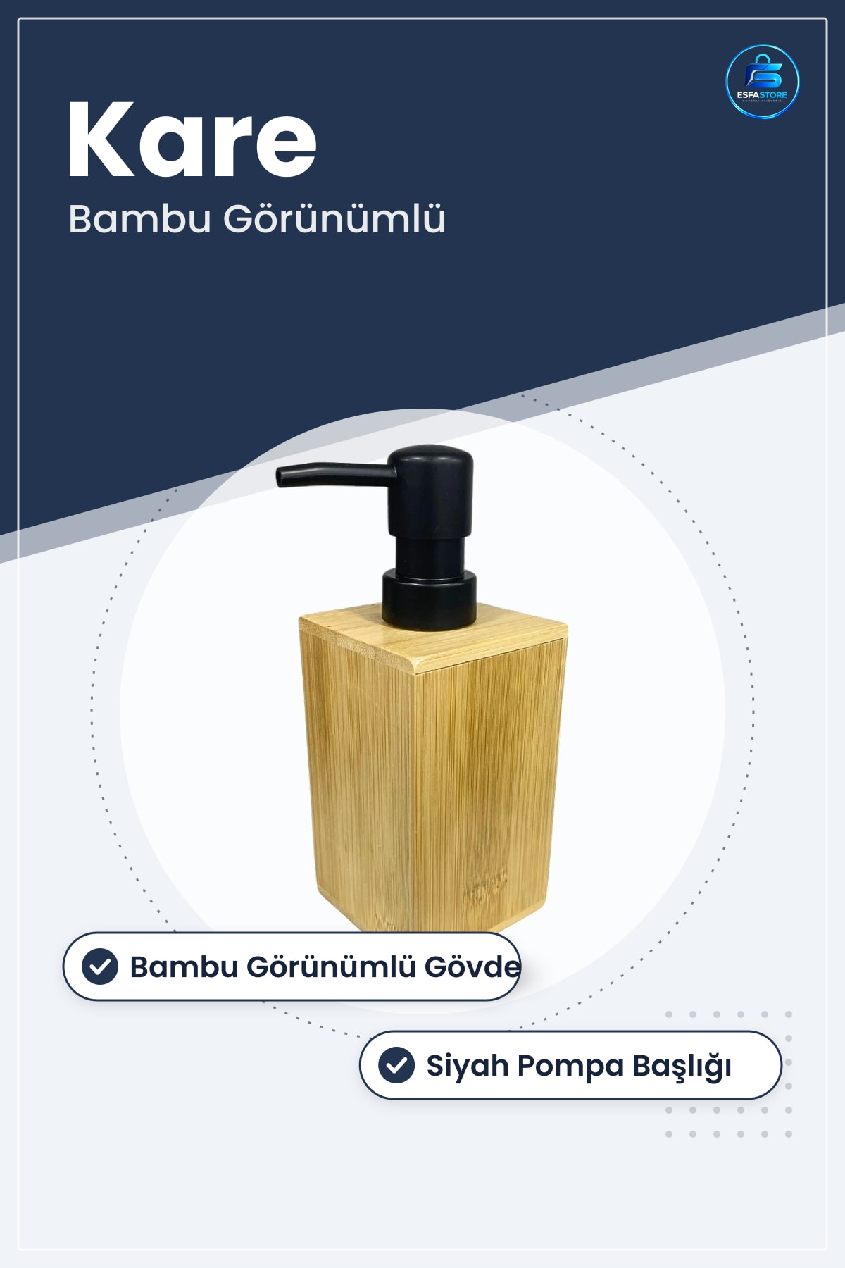 Sıvı Sabunluk Pure Kare Bambu Gövdeli Pompalı Lavabo Üstü Banyo Aksesuarı El Yıkama Alanı