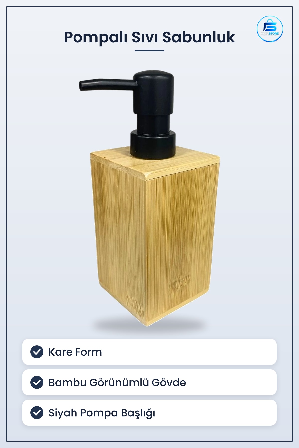 Sıvı Sabunluk Pure Kare Bambu Gövdeli Pompalı Lavabo Üstü Banyo Aksesuarı El Yıkama Alanı