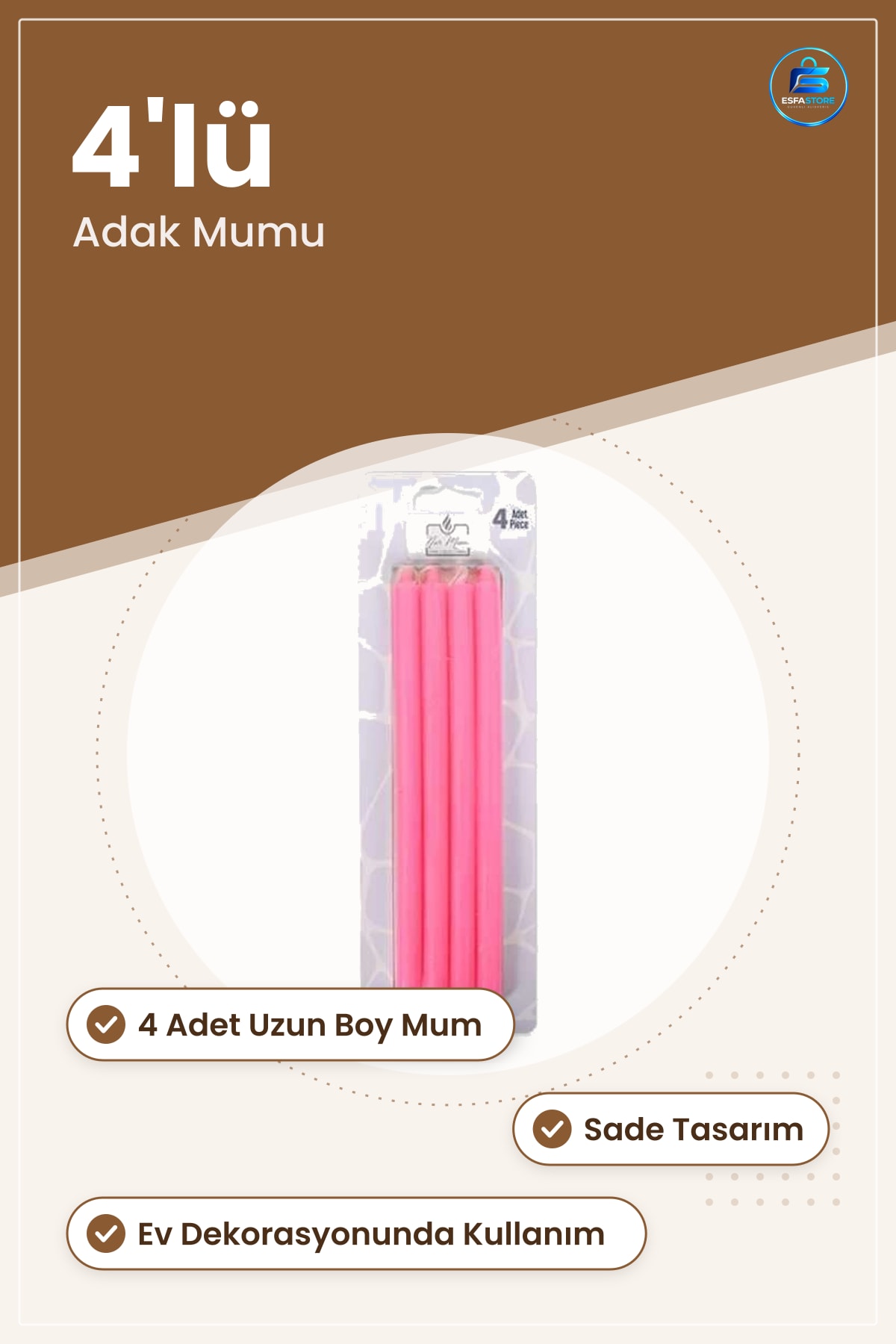 Adak Mumu 4'lü Mum ve Kandil İbadet Ritüel Dua Ev Dekorasyon Uzun Boy Seti Sade Tasarım