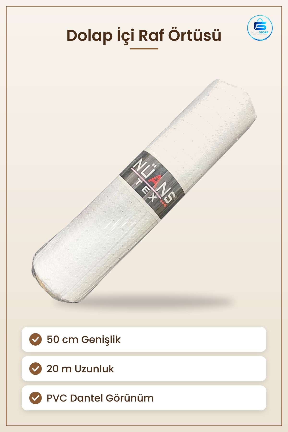 PVC Dantel Dolap İçi Düzenleyici Raf Örtüsü 50 cm x 20 mt Ev Depolama Düzen Kaplama