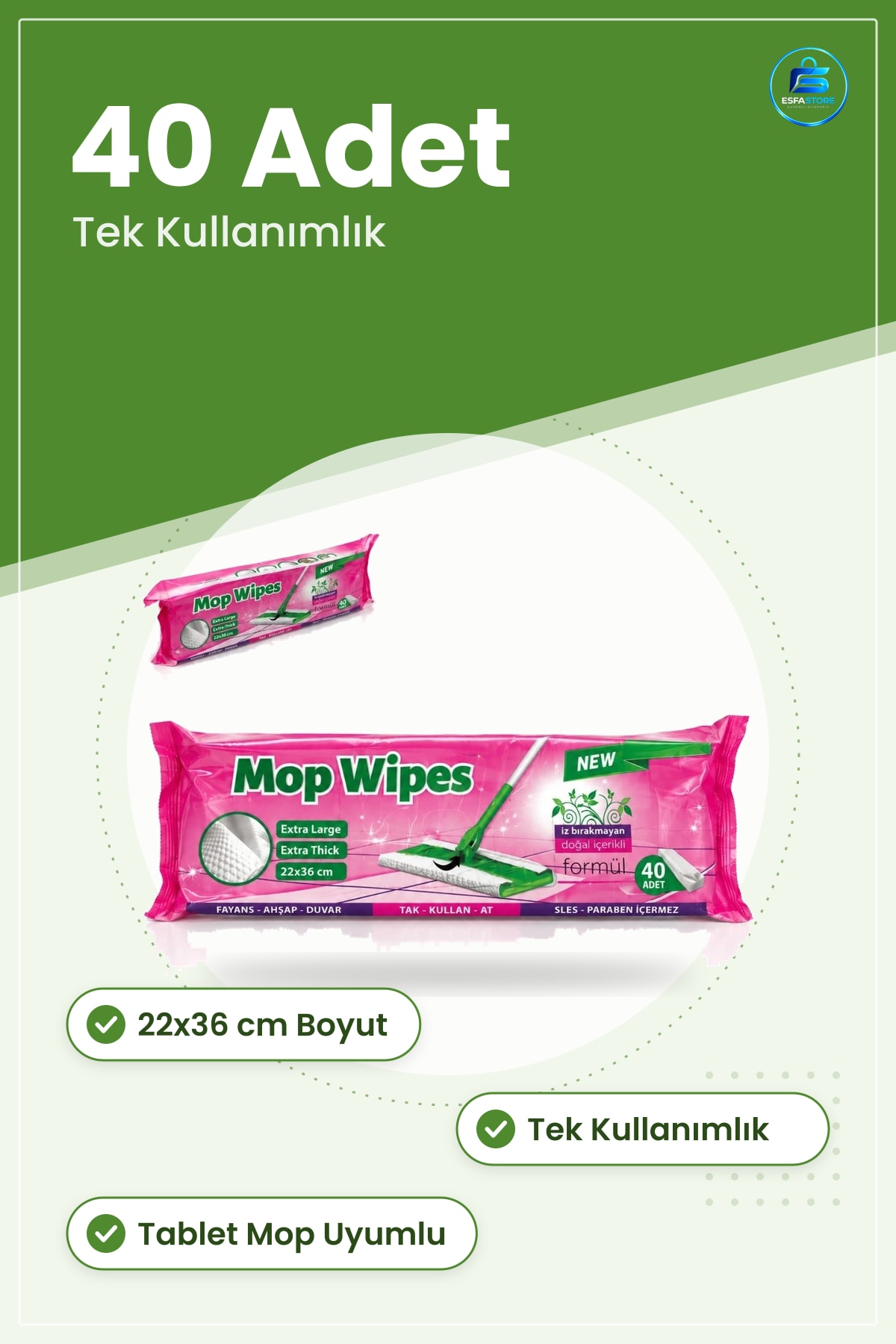 Tablet Mop Havlusu Temizlik Bezi 40 Adet 22x36 cm Extra Large Kalın Tek Kullanımlık Yüzey Bakım