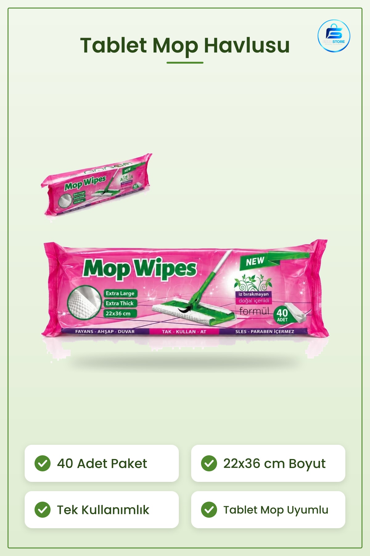 Tablet Mop Havlusu Temizlik Bezi 40 Adet 22x36 cm Extra Large Kalın Tek Kullanımlık Yüzey Bakım
