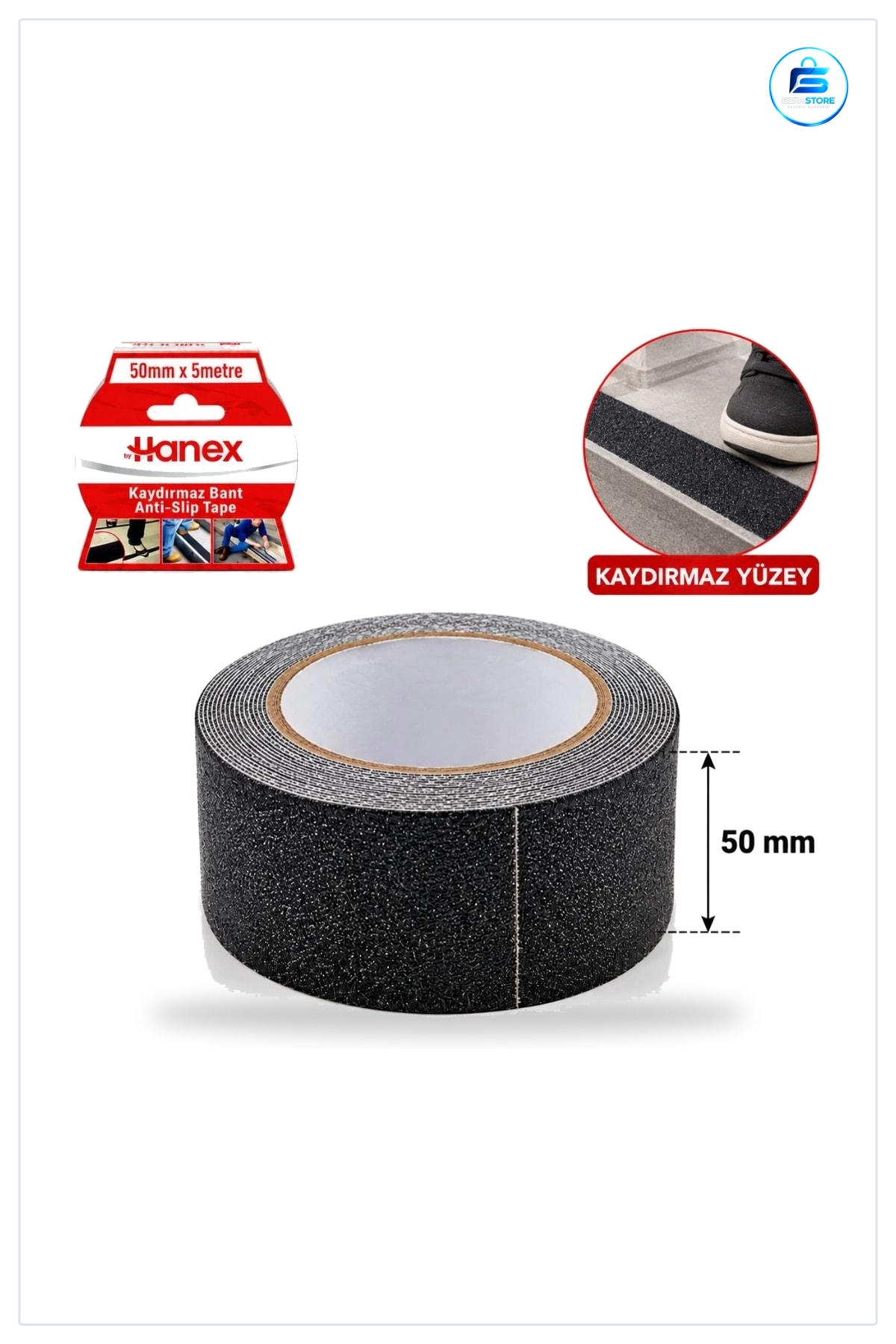 Kaydırmaz Bant Siyah 50 mm x 5 m Merdiven Basamak Banyo Duş Kayma Önleyici Yapışkanlı Şerit