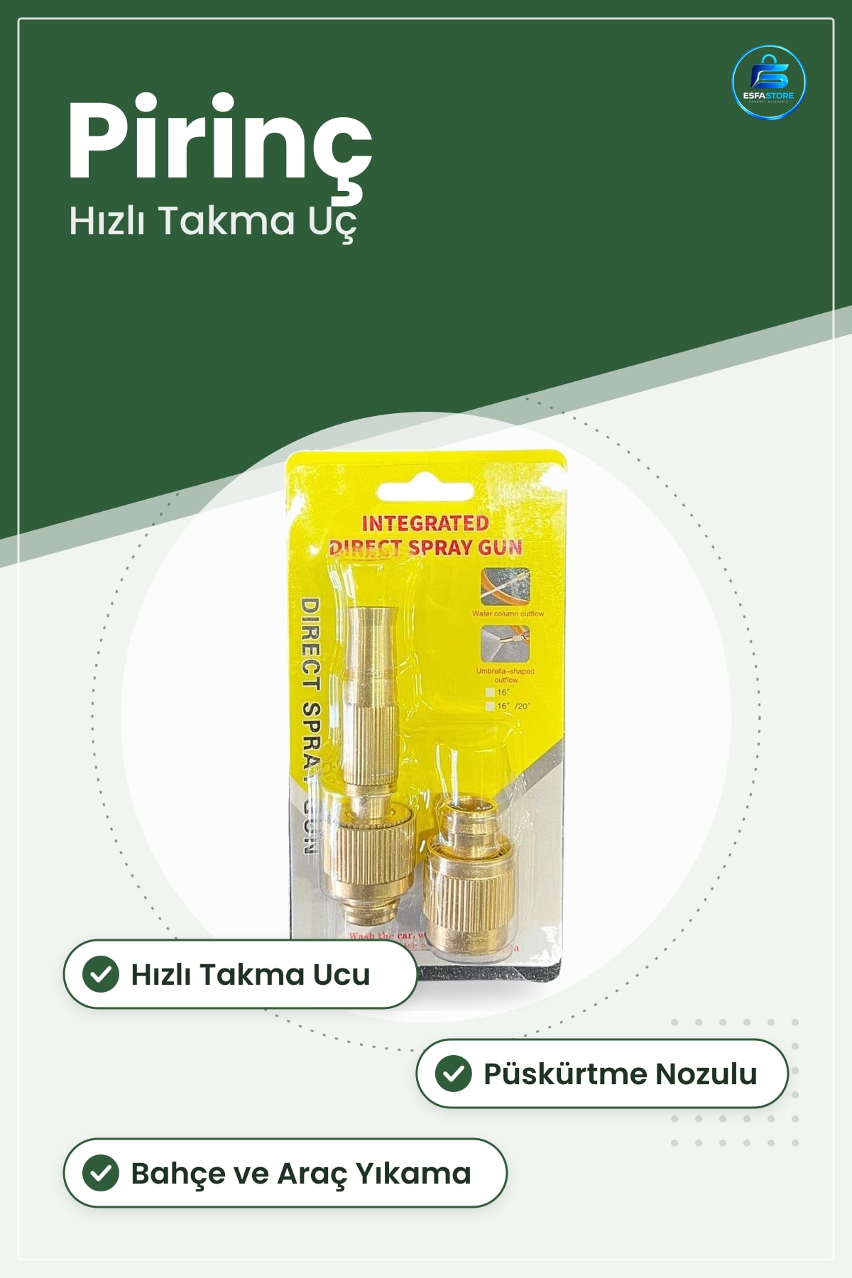 Hortum Bağlantısı Pirinç Hızlı Takma Ucu Bahçe Sulama Araç Yıkama Püskürtme Nozulu Kolay Montaj