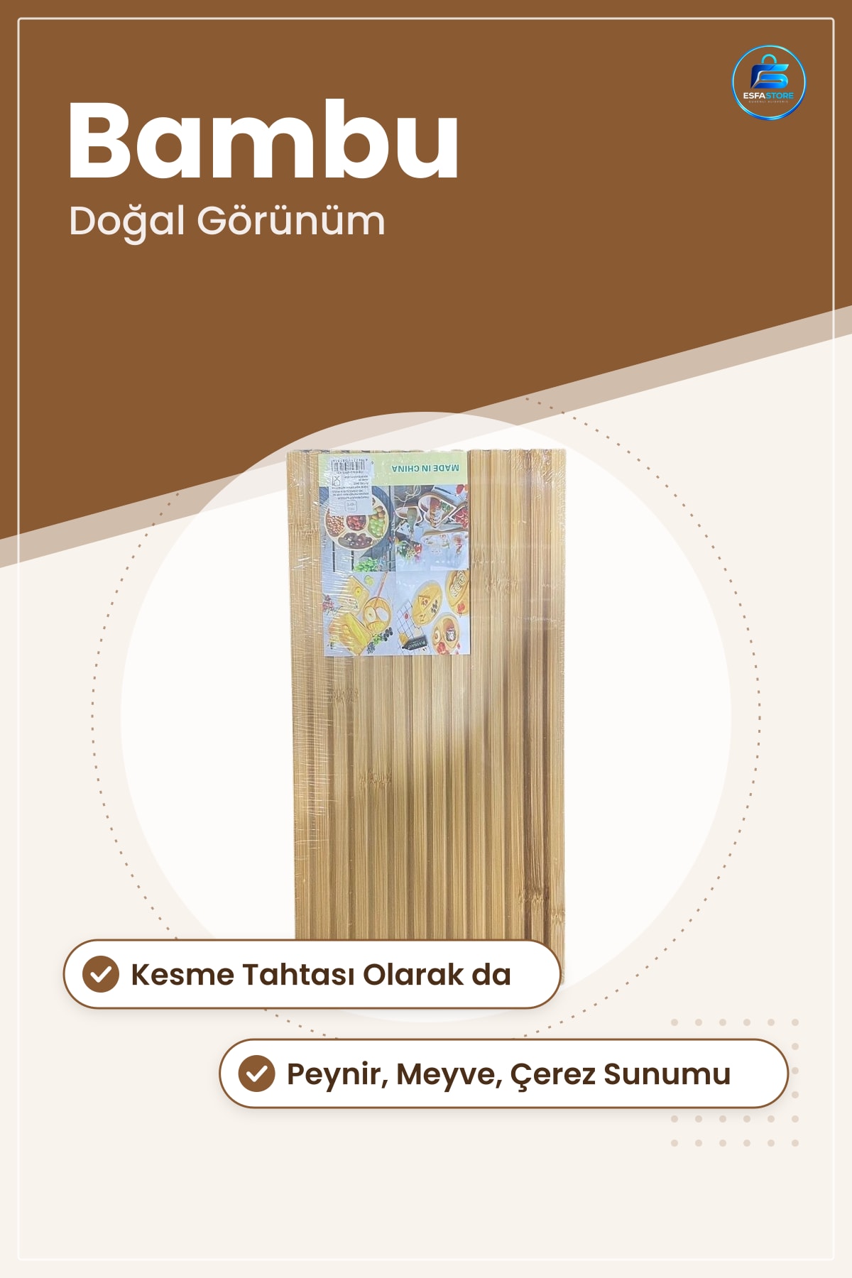 Bambu Kesme Tahtası Sunum Panosu Doğal Görünümlü Mutfak İçin Servis Yemek Hazırlık Sofra Aksesuarı