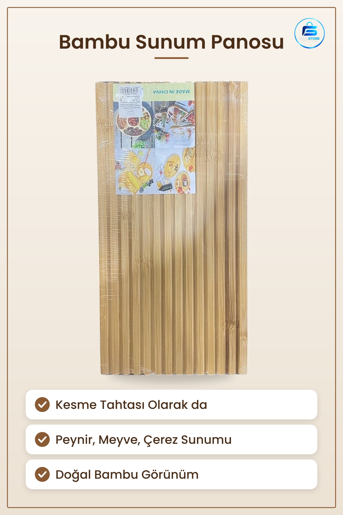 Bambu Kesme Tahtası Sunum Panosu Doğal Görünümlü Mutfak İçin Servis Yemek Hazırlık Sofra Aksesuarı