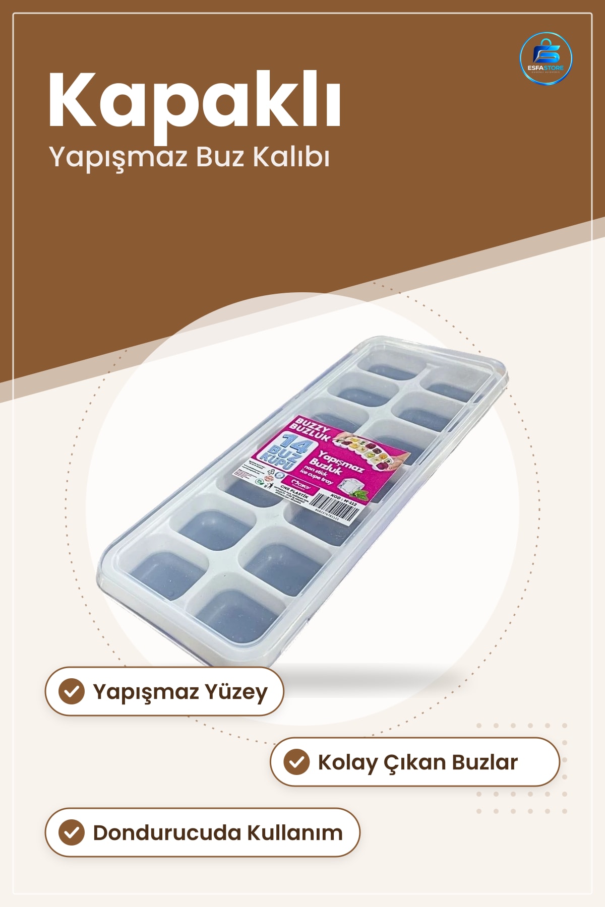 Buz Kalıbı Yapışmaz Buzluk Küp Kapaklı Mutfak Dondurucu Silikon Esnek Tepsi Pratik Kullanım