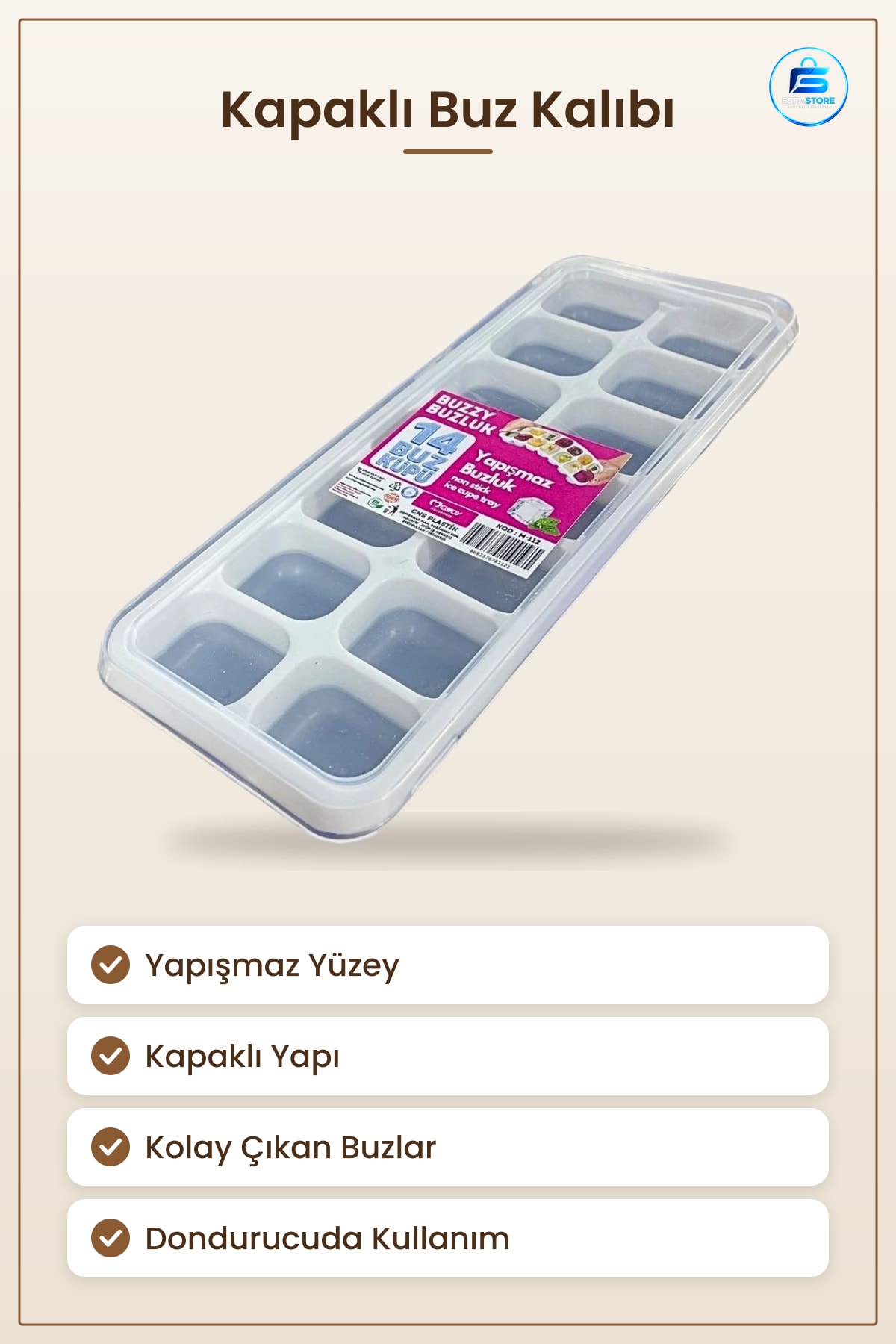 Buz Kalıbı Yapışmaz Buzluk Küp Kapaklı Mutfak Dondurucu Silikon Esnek Tepsi Pratik Kullanım