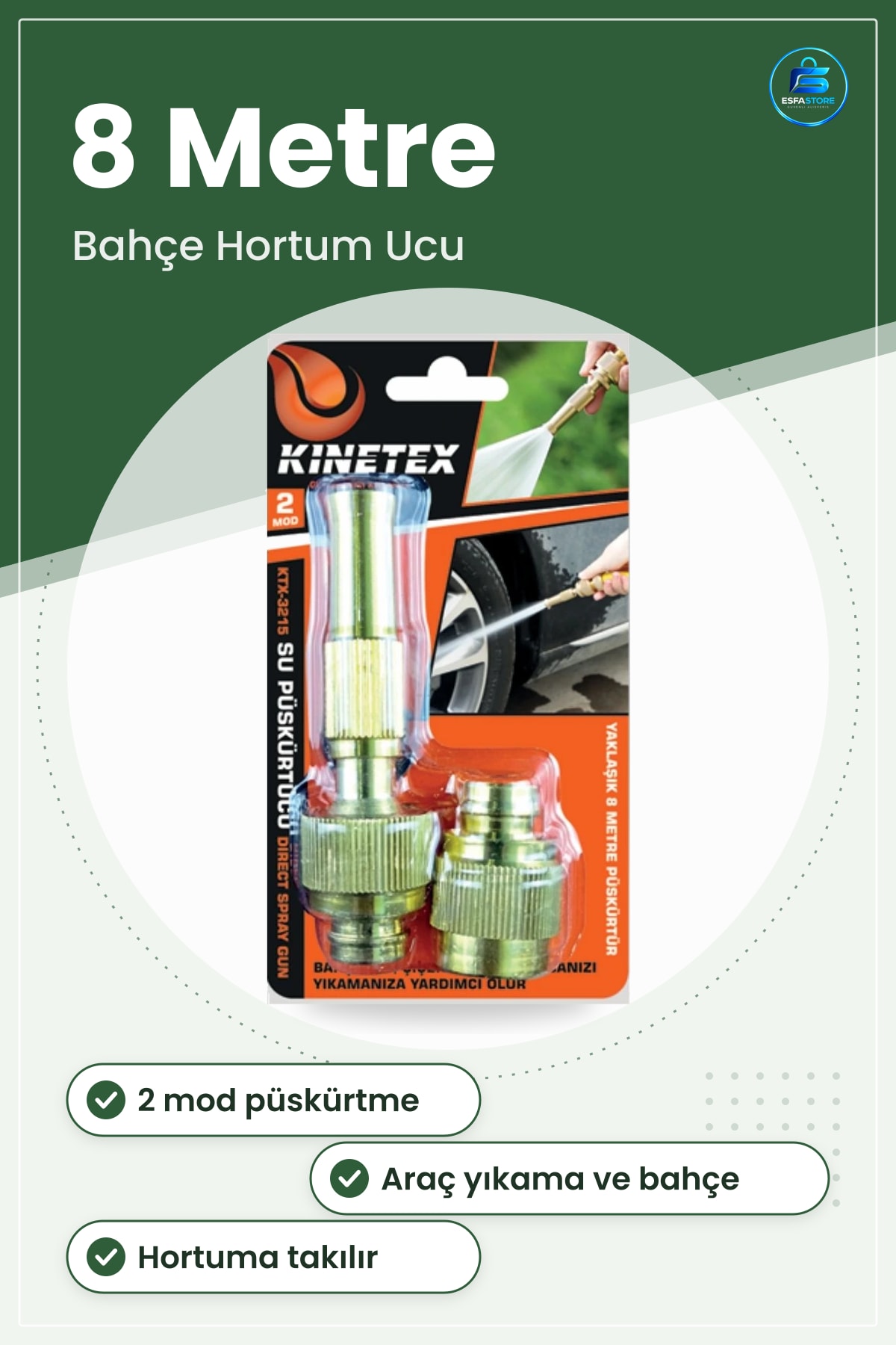 Sulama Başığı Ayarlı Su Püskürtme 2 Mod Bahçe Hortum Ucu Araç Yıkama Yaklaşık 8 Metre