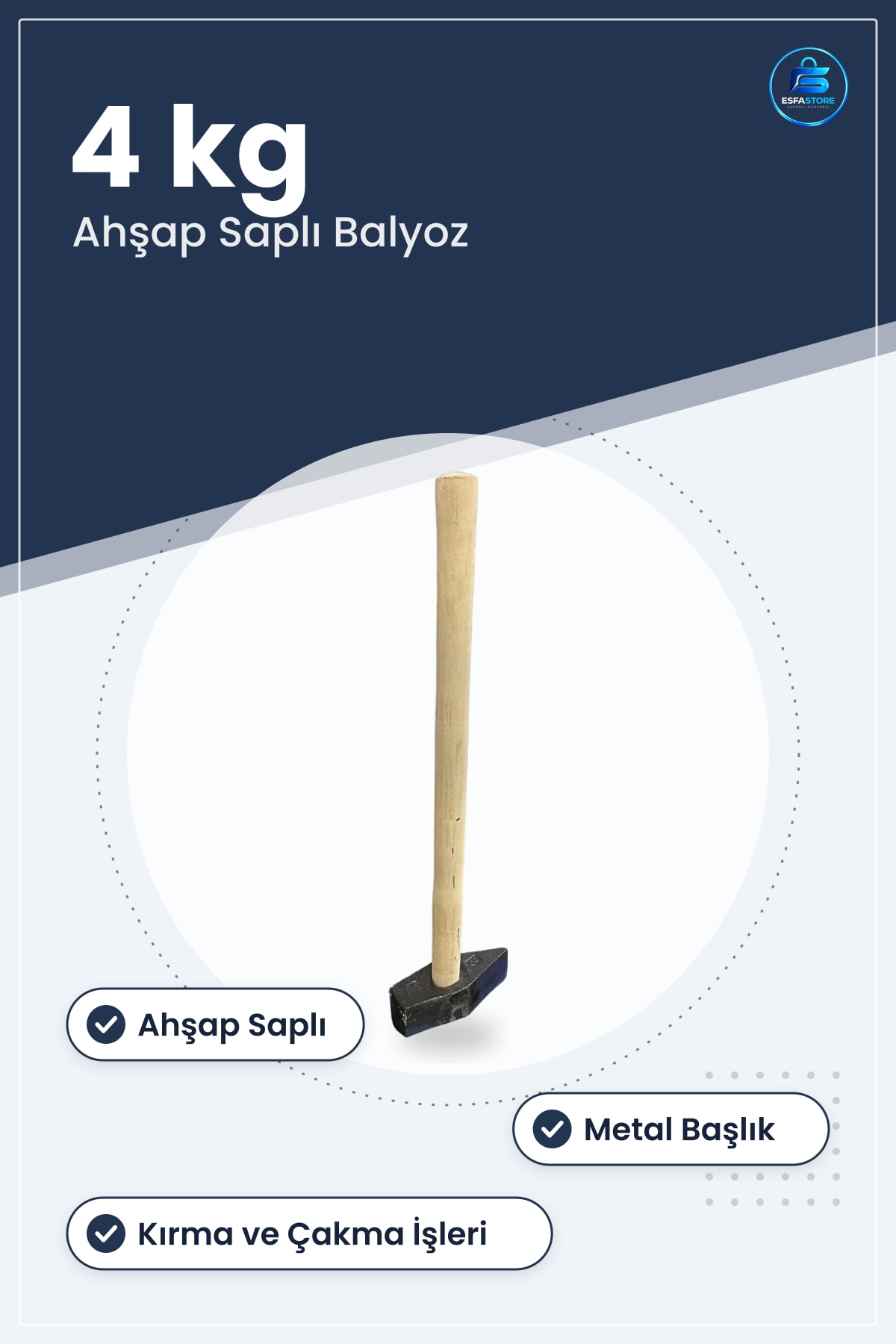 Çekiç 4 kg Balyoz Ahşap Saplı Hırdavat Aleti Kırma Çakma Tamir Ev Atölye İşleri İçin