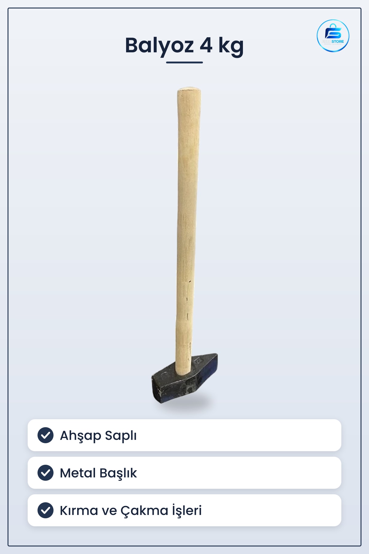 Çekiç 4 kg Balyoz Ahşap Saplı Hırdavat Aleti Kırma Çakma Tamir Ev Atölye İşleri İçin