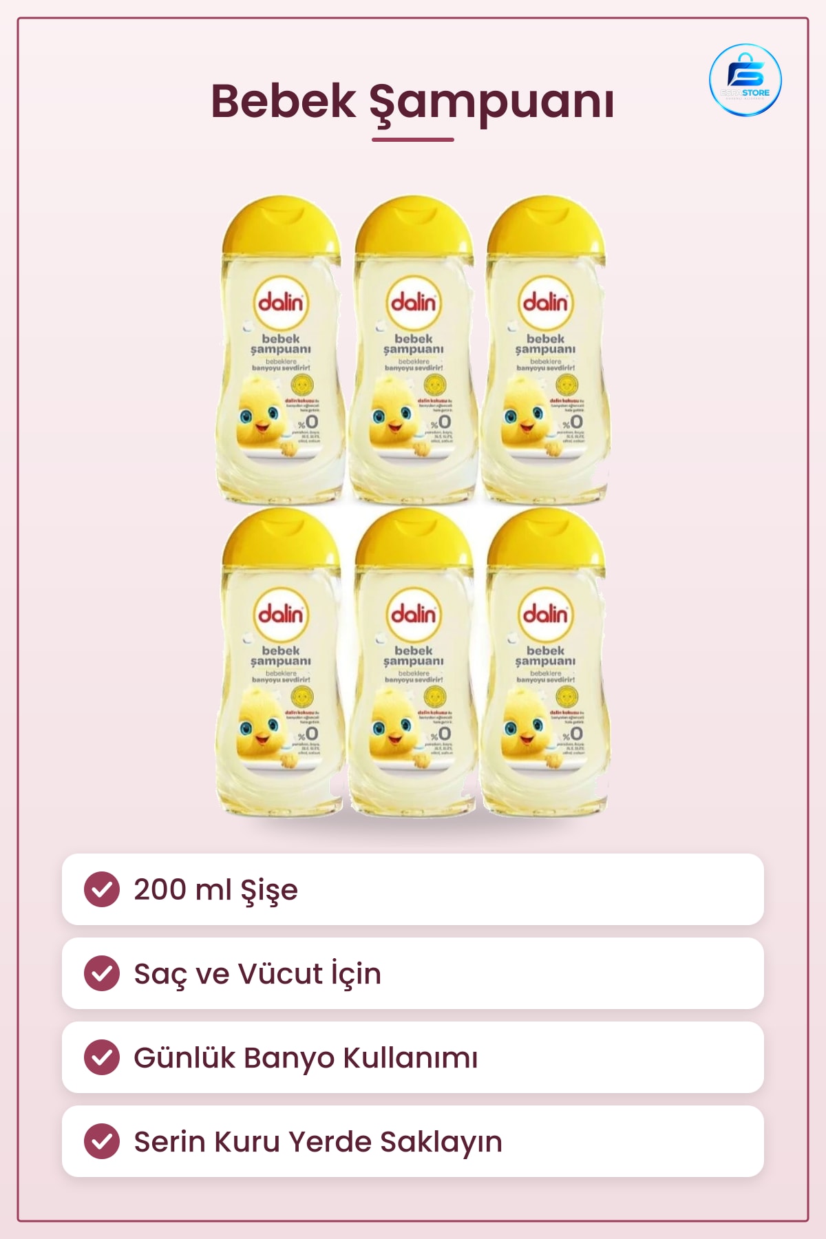 Bebek Şampuanı 200 ml Bebekler İçin Saç ve Vücut Yıkama Bakım Ürünü Günlük Banyo Kullanımı