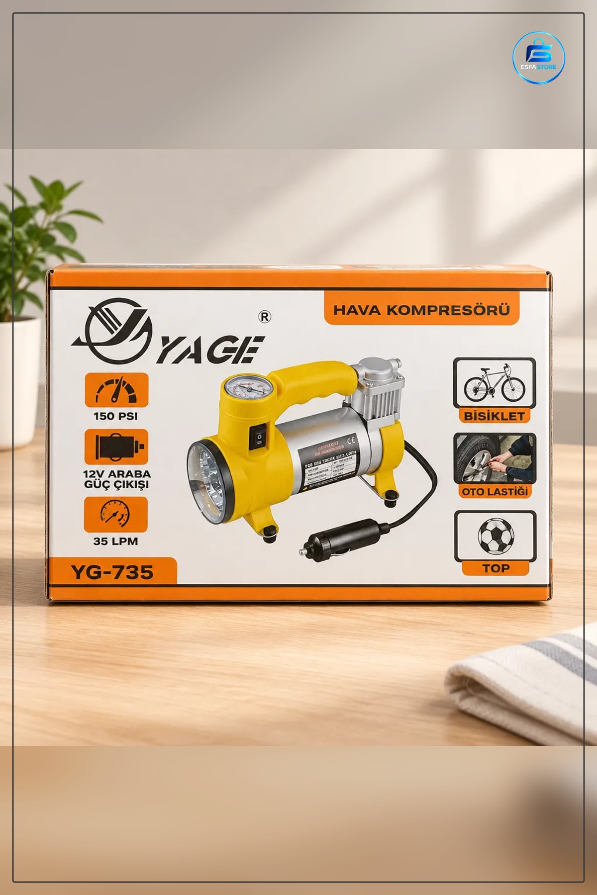 Hava Kompresörü El Fenerli Metal 12V PSI Araç Lastik Şişirme Oto Acil Durum Taşınabilir