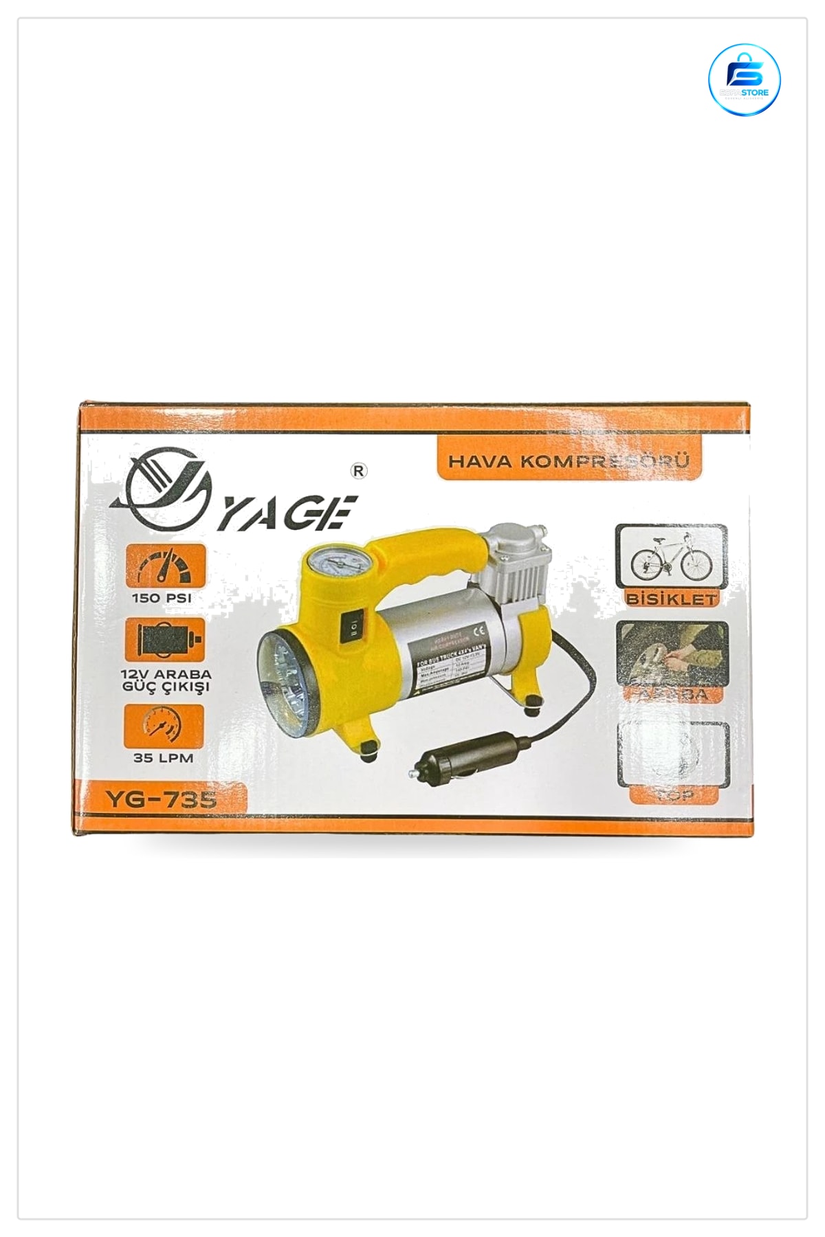 Hava Kompresörü El Fenerli Metal 12V PSI Araç Lastik Şişirme Oto Acil Durum Taşınabilir