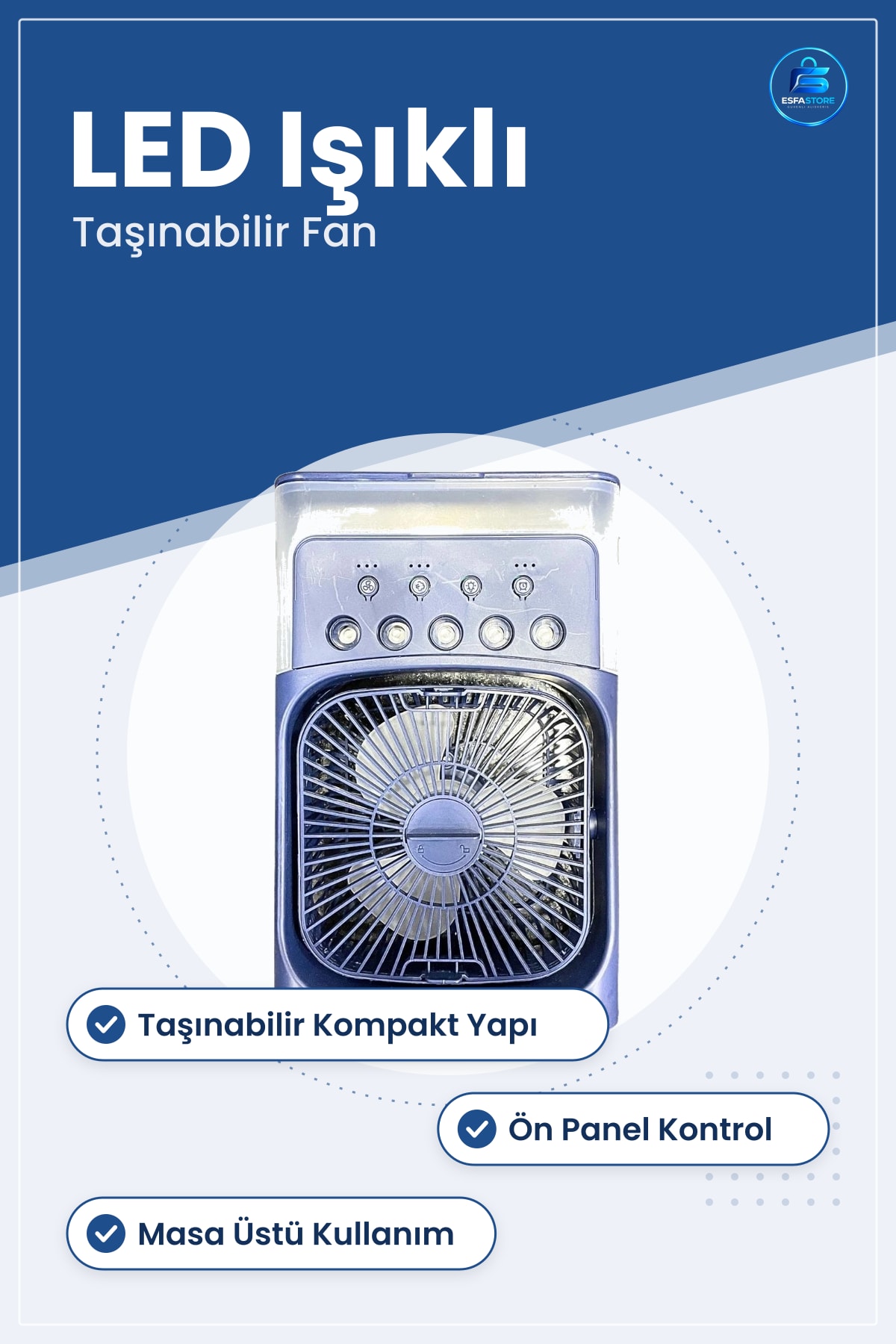 Hava Soğutuculu Vantilatör Taşınabilir Masaüstü Serinletici LED Işıklı Fan Kişisel Ofis
