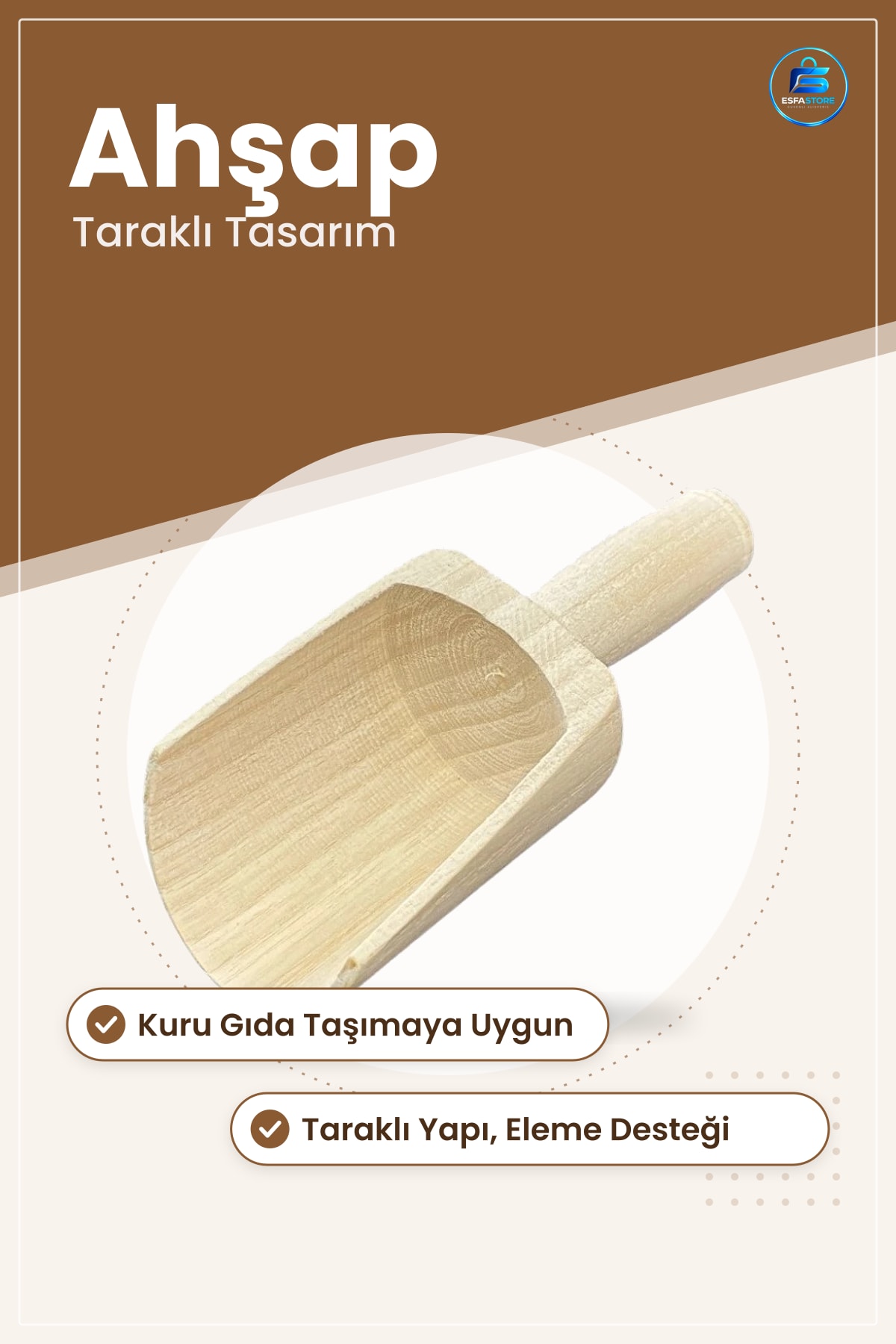 Taraklı Erzak Küreği Süzgeç Ahşap Ev Mutfak ve Depo Kuru Gıda Taşıma Eleme Pratik Saklama