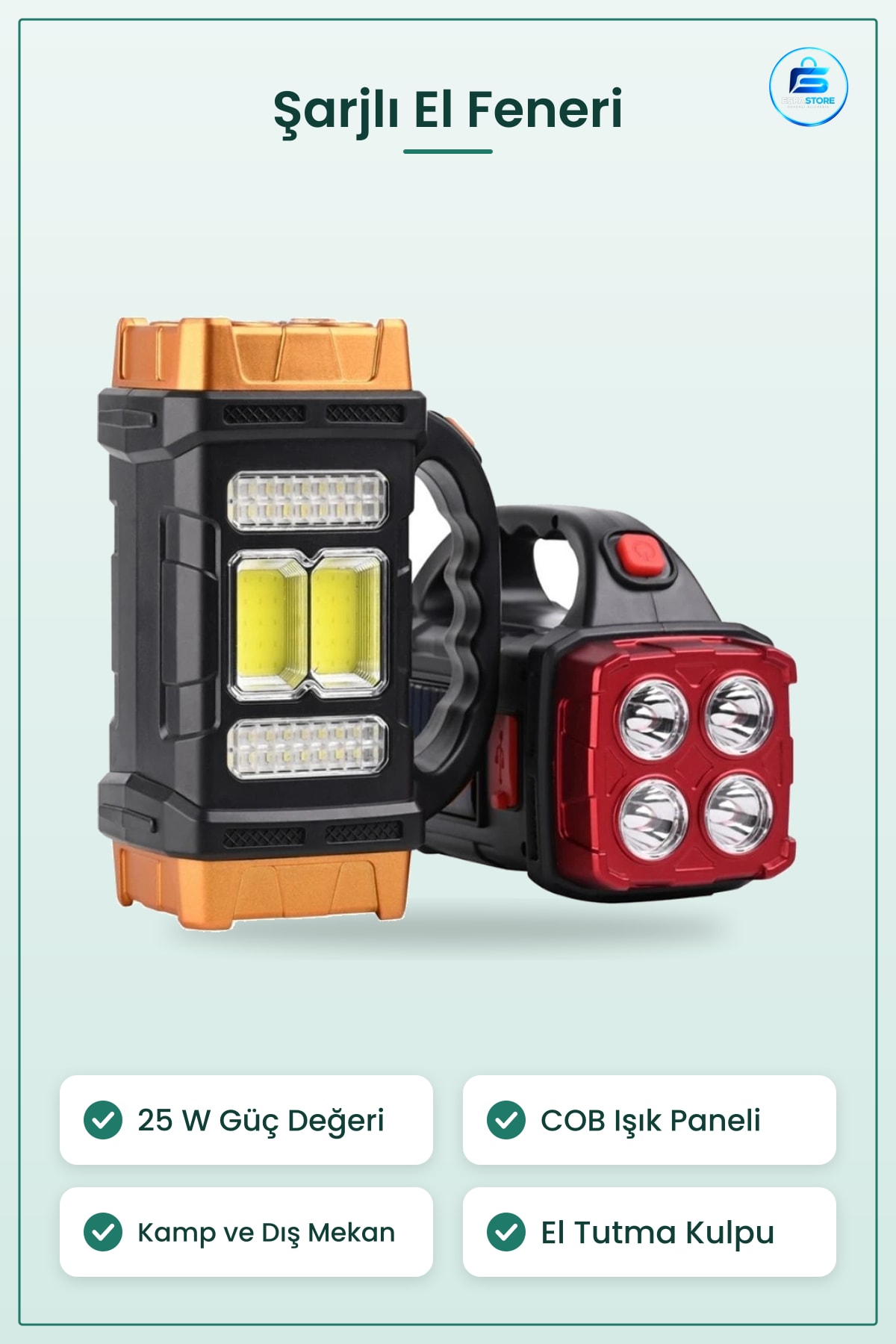 El Feneri Şarjlı 25 W Taşınabilir Kamp Aydınlatma COB Işıklı Çalışma Lambası Outdoor